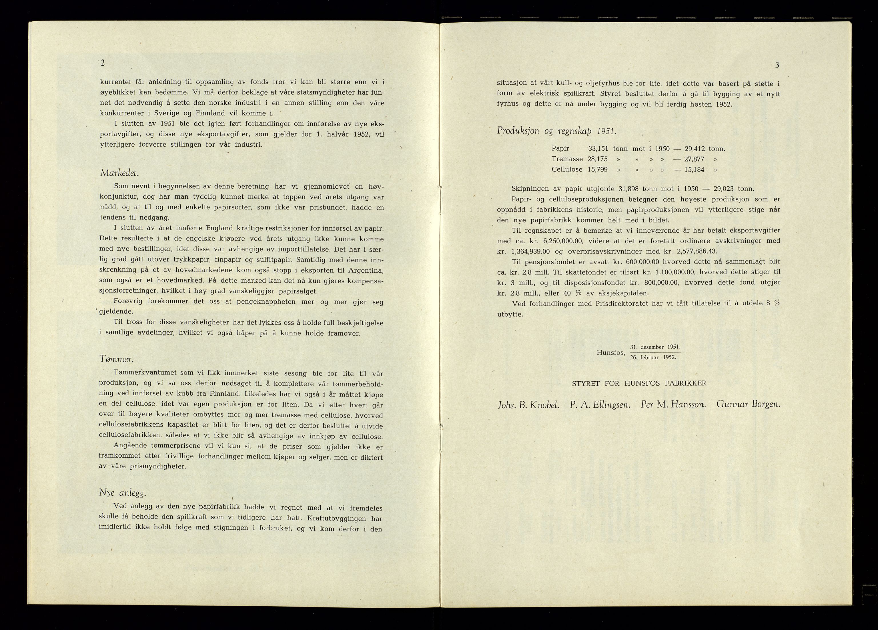 Hunsfos fabrikker, AV/SAK-D/1440/01/L0001/0003: Vedtekter, anmeldelser og årsberetninger / Årsberetninger og regnskap, 1918-1989, s. 109