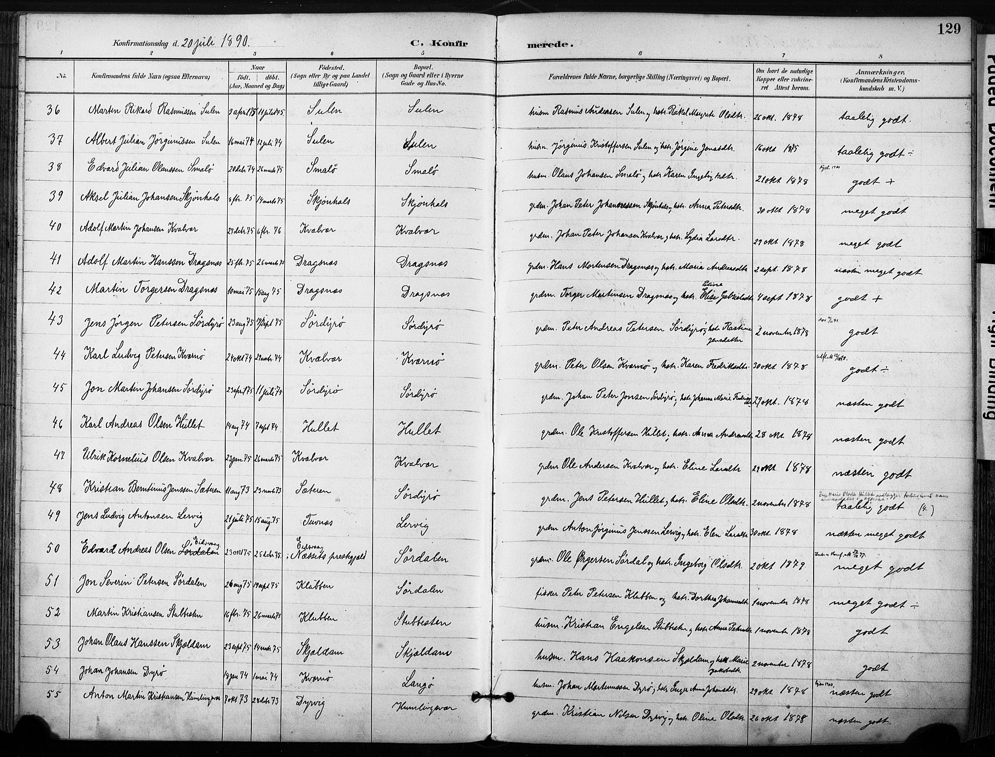 Ministerialprotokoller, klokkerbøker og fødselsregistre - Sør-Trøndelag, SAT/A-1456/640/L0579: Ministerialbok nr. 640A04, 1889-1902, s. 129