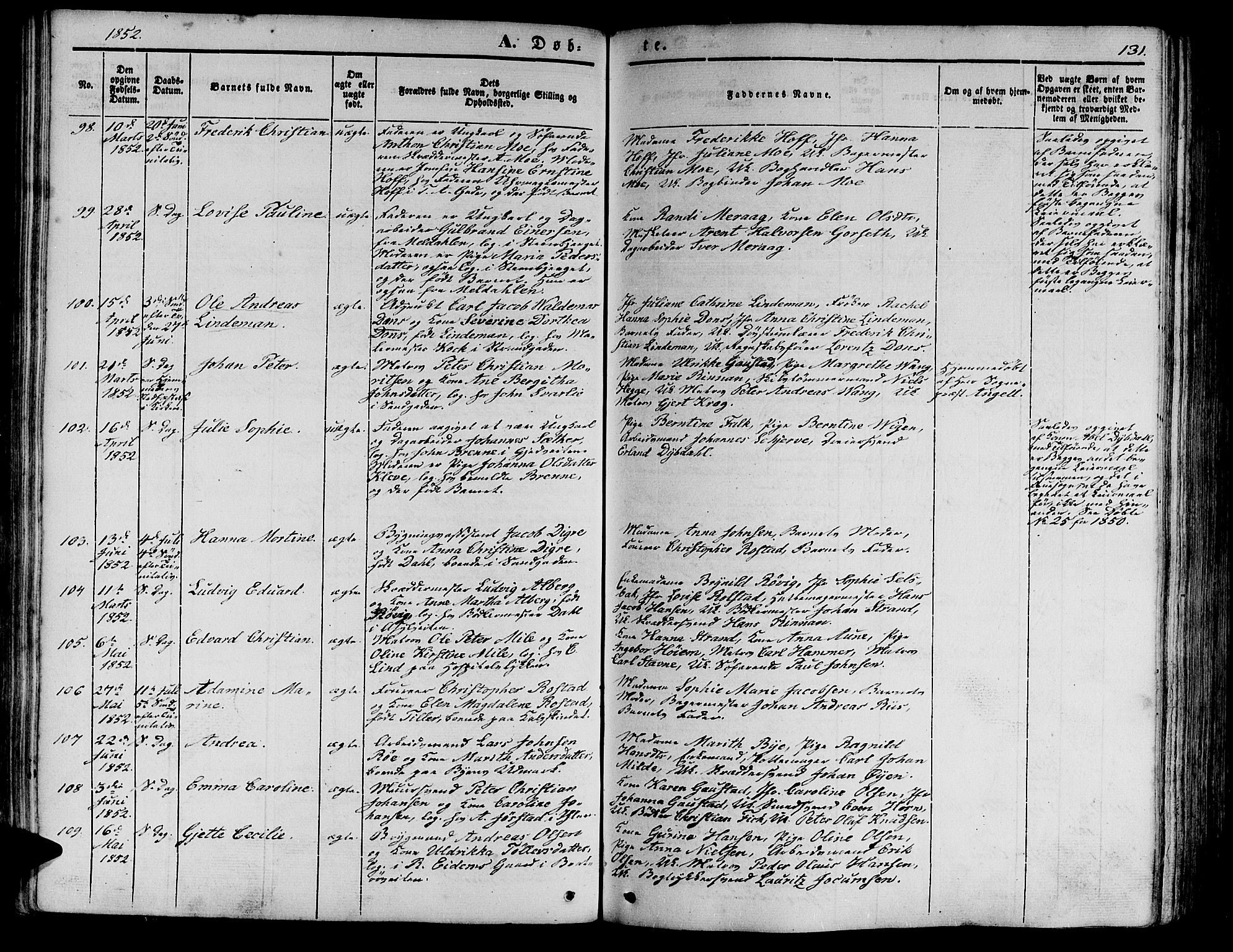 Ministerialprotokoller, klokkerbøker og fødselsregistre - Sør-Trøndelag, SAT/A-1456/602/L0137: Klokkerbok nr. 602C05, 1846-1856, s. 131