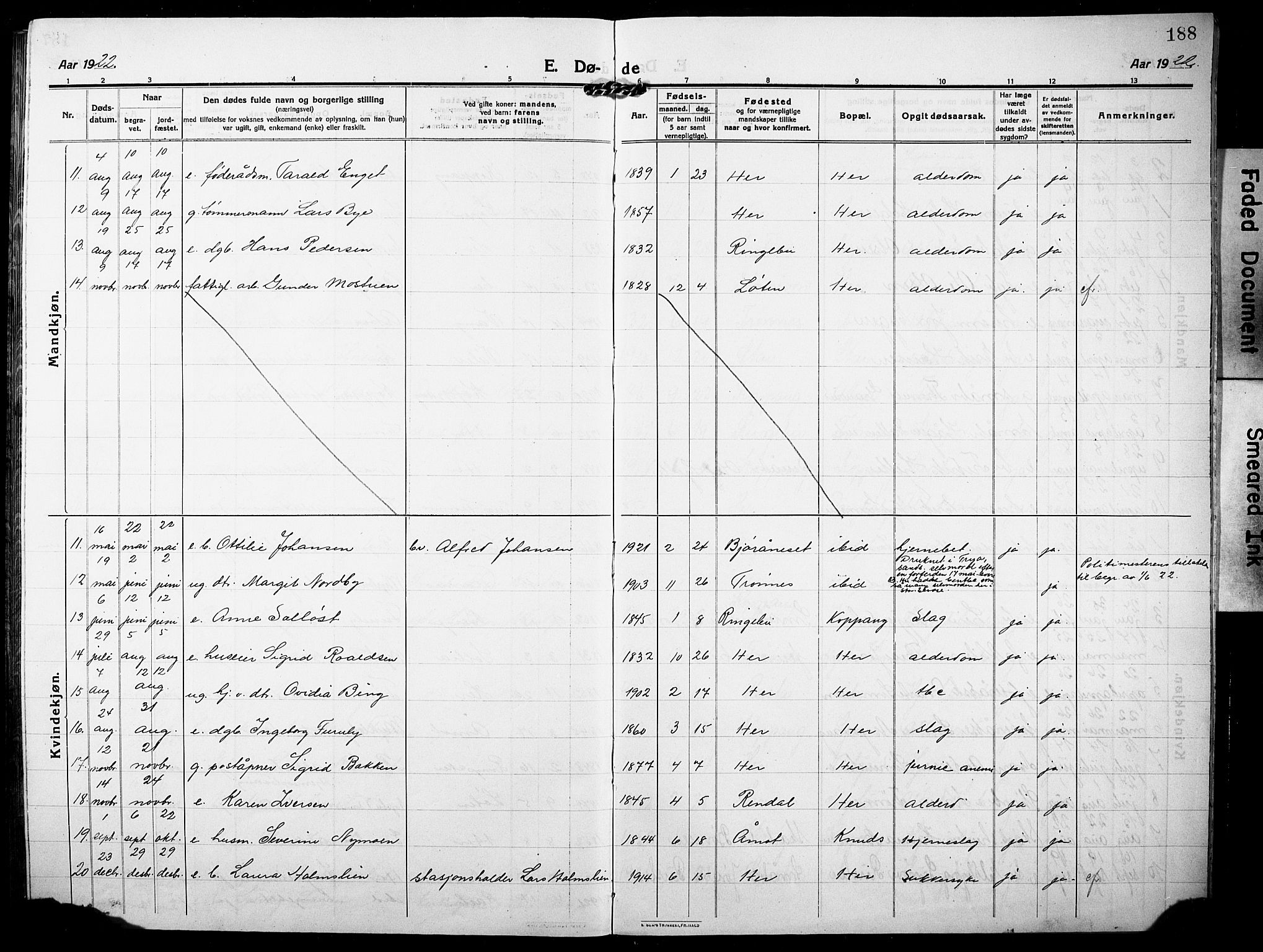 Stor-Elvdal prestekontor, AV/SAH-PREST-052/H/Ha/Hab/L0005: Klokkerbok nr. 5, 1913-1932, s. 188