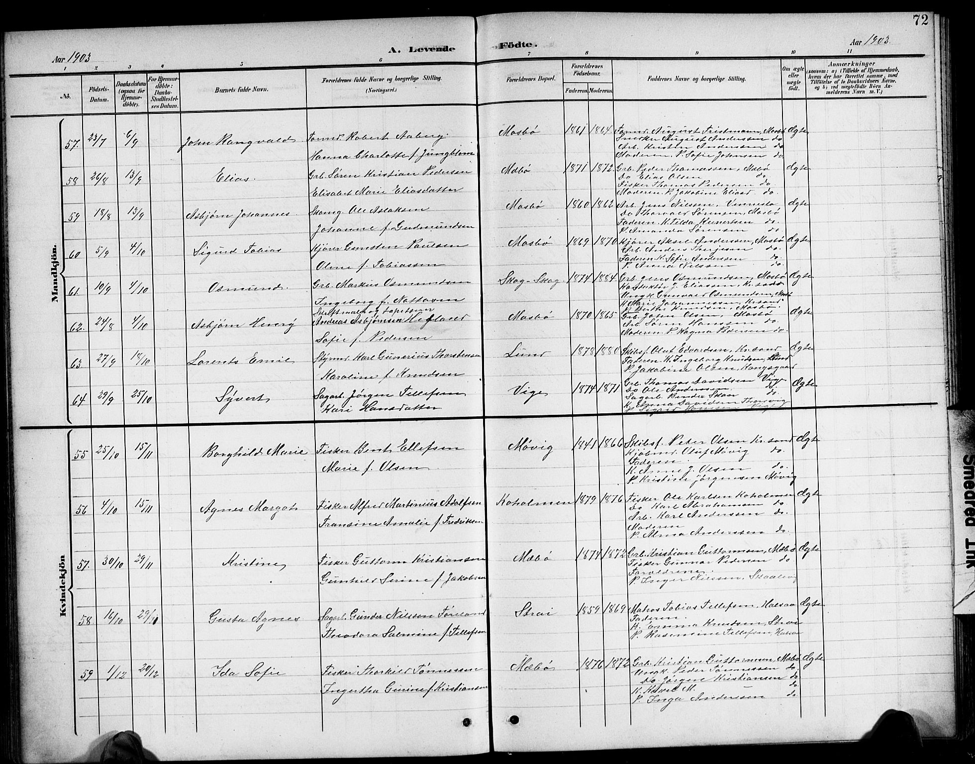 Oddernes sokneprestkontor, AV/SAK-1111-0033/F/Fb/Fba/L0009: Klokkerbok nr. B 9, 1899-1923, s. 72