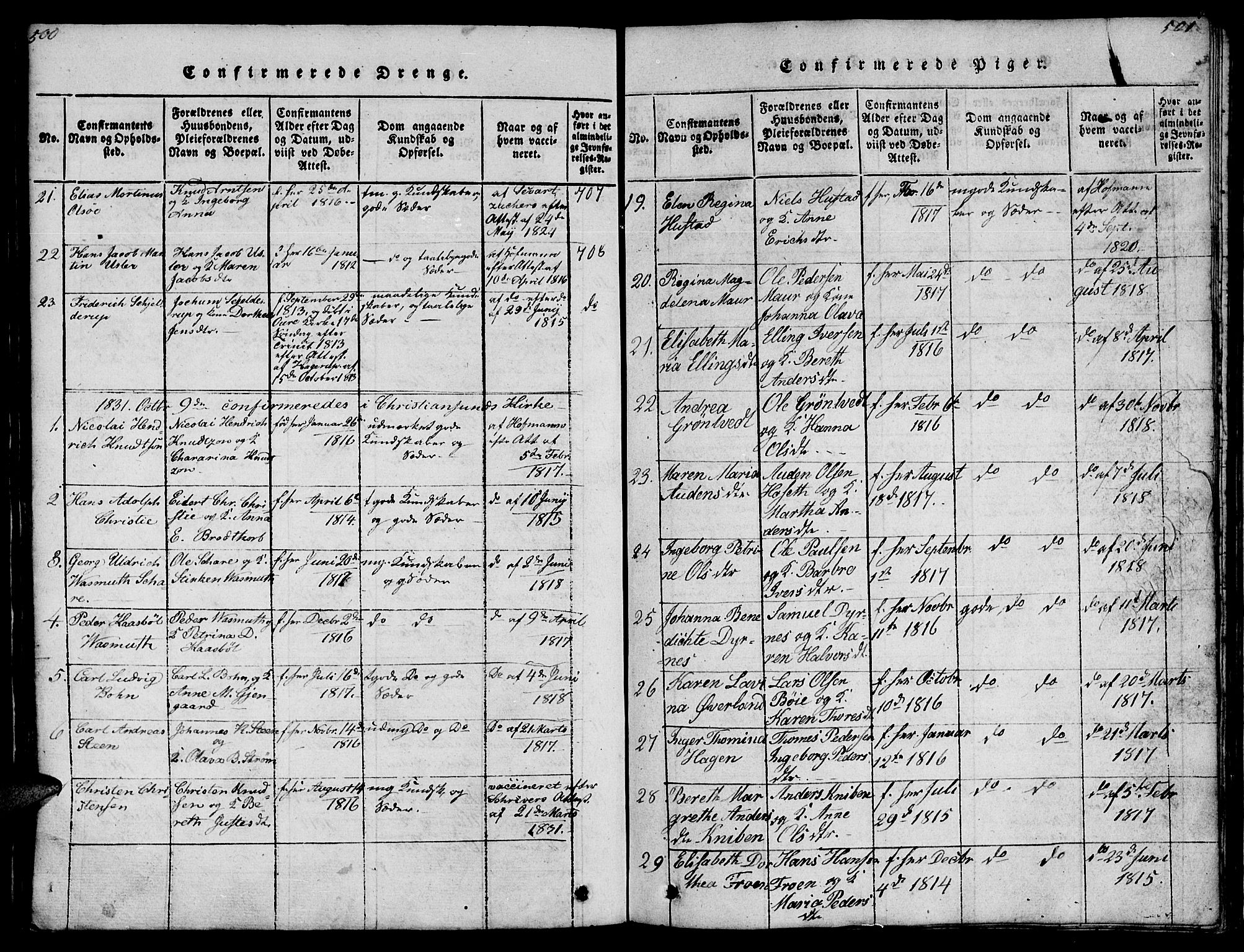 Ministerialprotokoller, klokkerbøker og fødselsregistre - Møre og Romsdal, AV/SAT-A-1454/572/L0856: Klokkerbok nr. 572C01, 1819-1832, s. 500-501