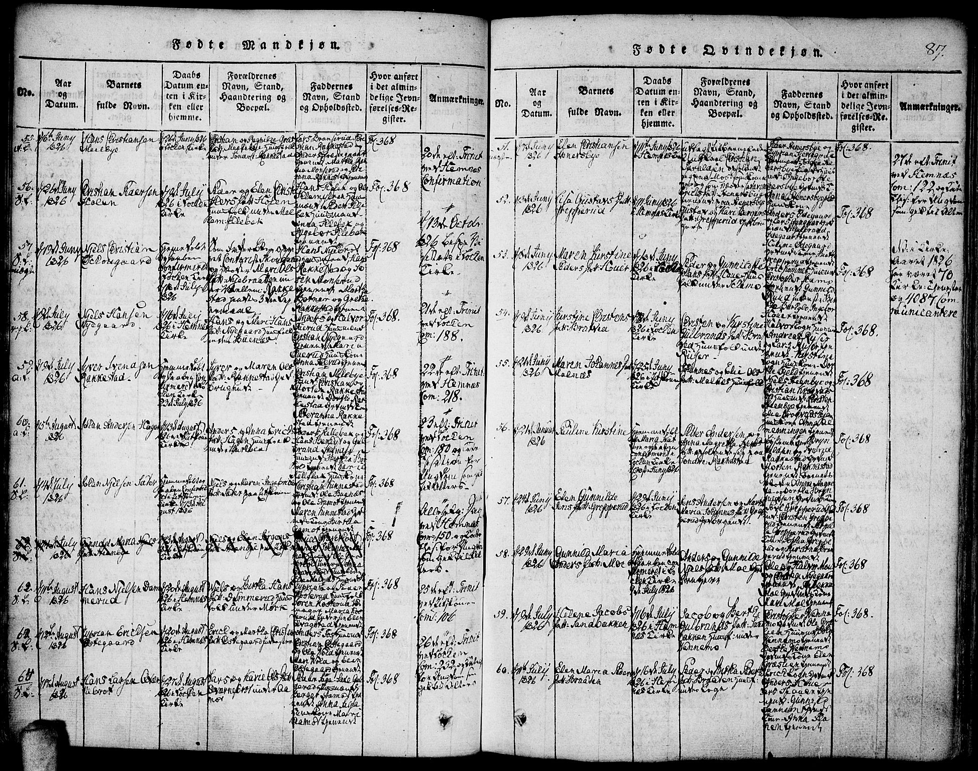 Høland prestekontor Kirkebøker, SAO/A-10346a/F/Fa/L0007: Ministerialbok nr. I 7, 1814-1827, s. 87