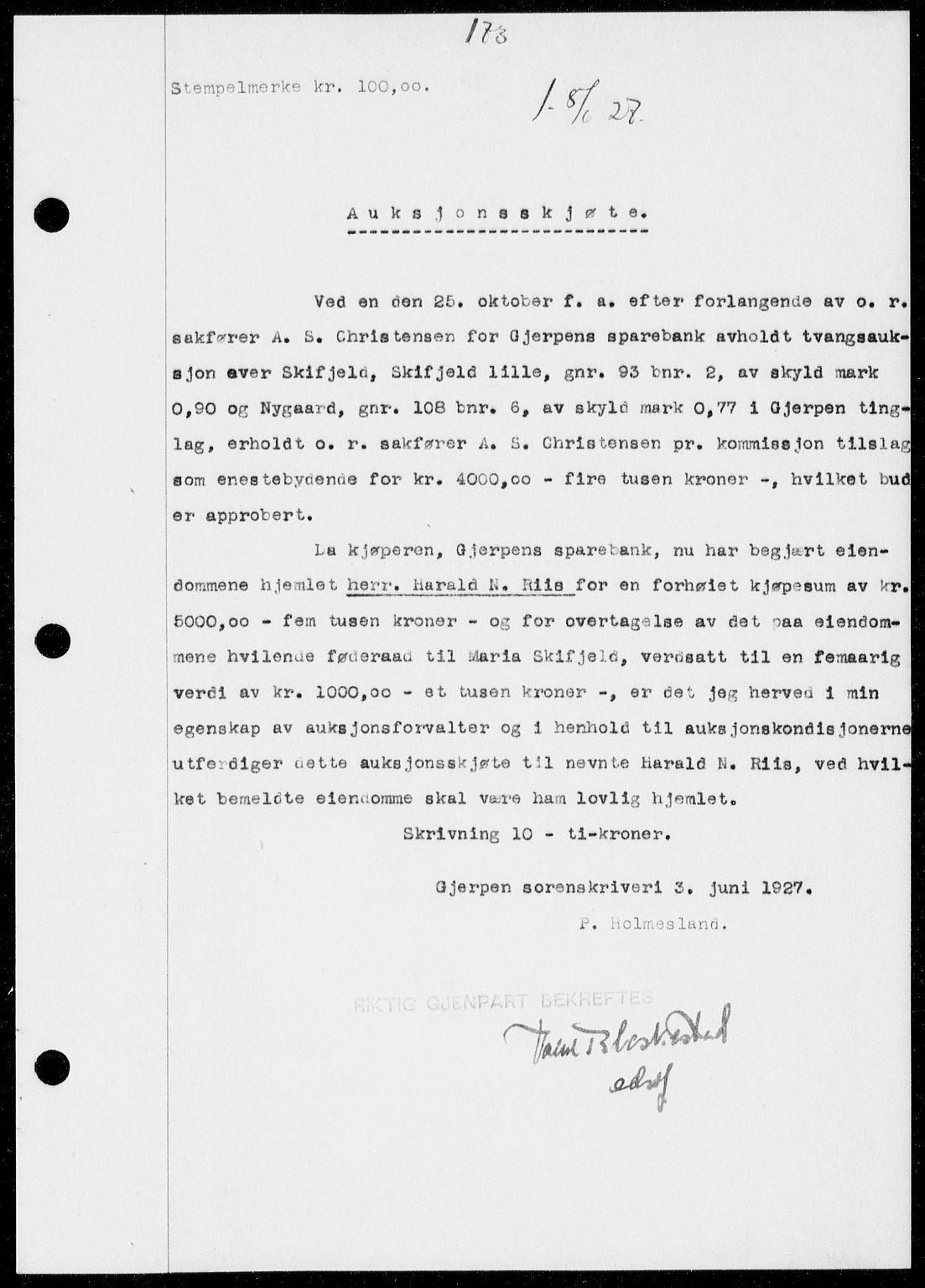 Gjerpen sorenskriveri, SAKO/A-216/G/Ga/Gaa/L0048: Pantebok nr. I 48 og 50-51, 1926-1928, Tingl.dato: 08.06.1927