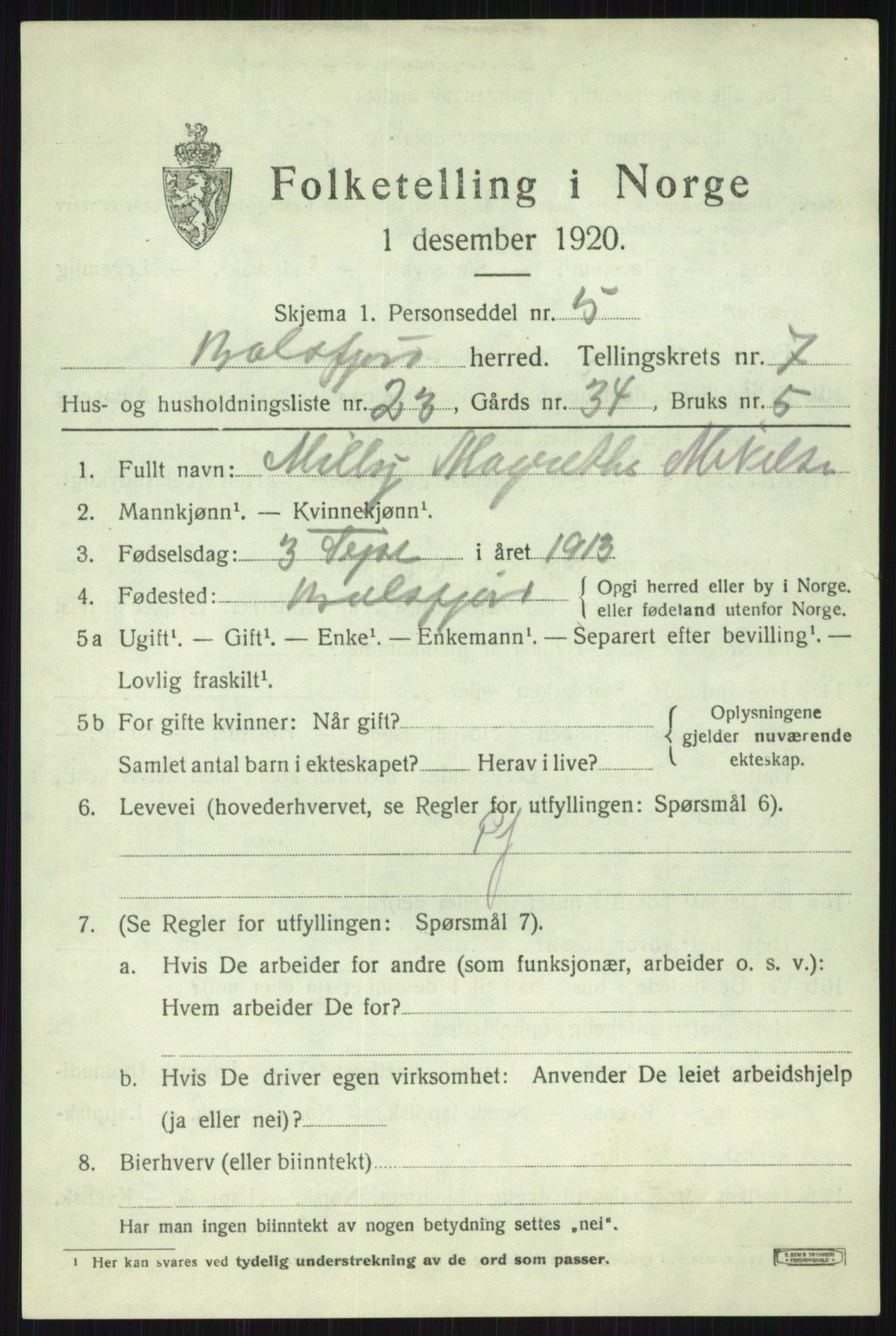 SATØ, Folketelling 1920 for 1933 Balsfjord herred, 1920, s. 4470