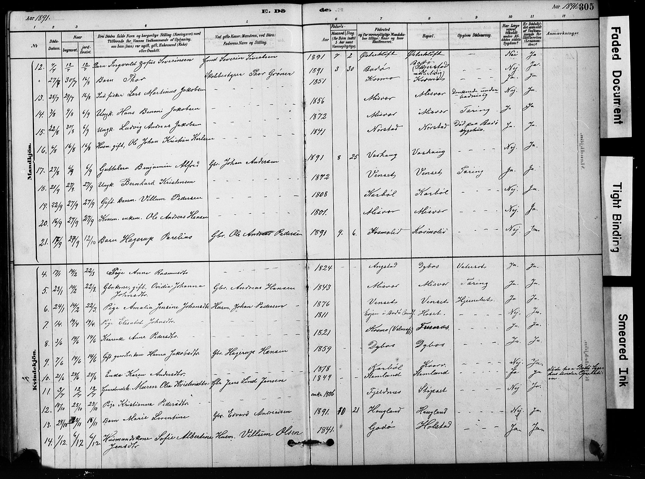 Ministerialprotokoller, klokkerbøker og fødselsregistre - Nordland, AV/SAT-A-1459/852/L0754: Klokkerbok nr. 852C05, 1878-1894, s. 305