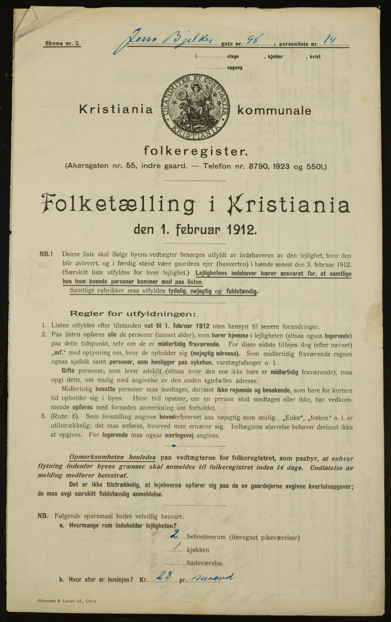 OBA, Kommunal folketelling 1.2.1912 for Kristiania, 1912, s. 47099