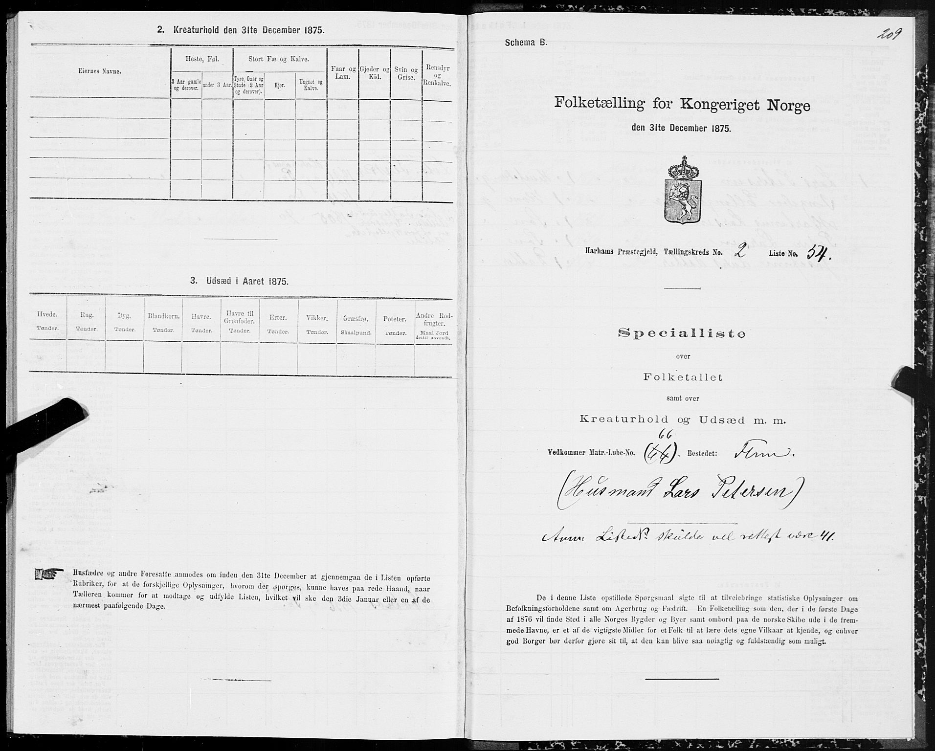 SAT, Folketelling 1875 for 1534P Haram prestegjeld, 1875, s. 1209