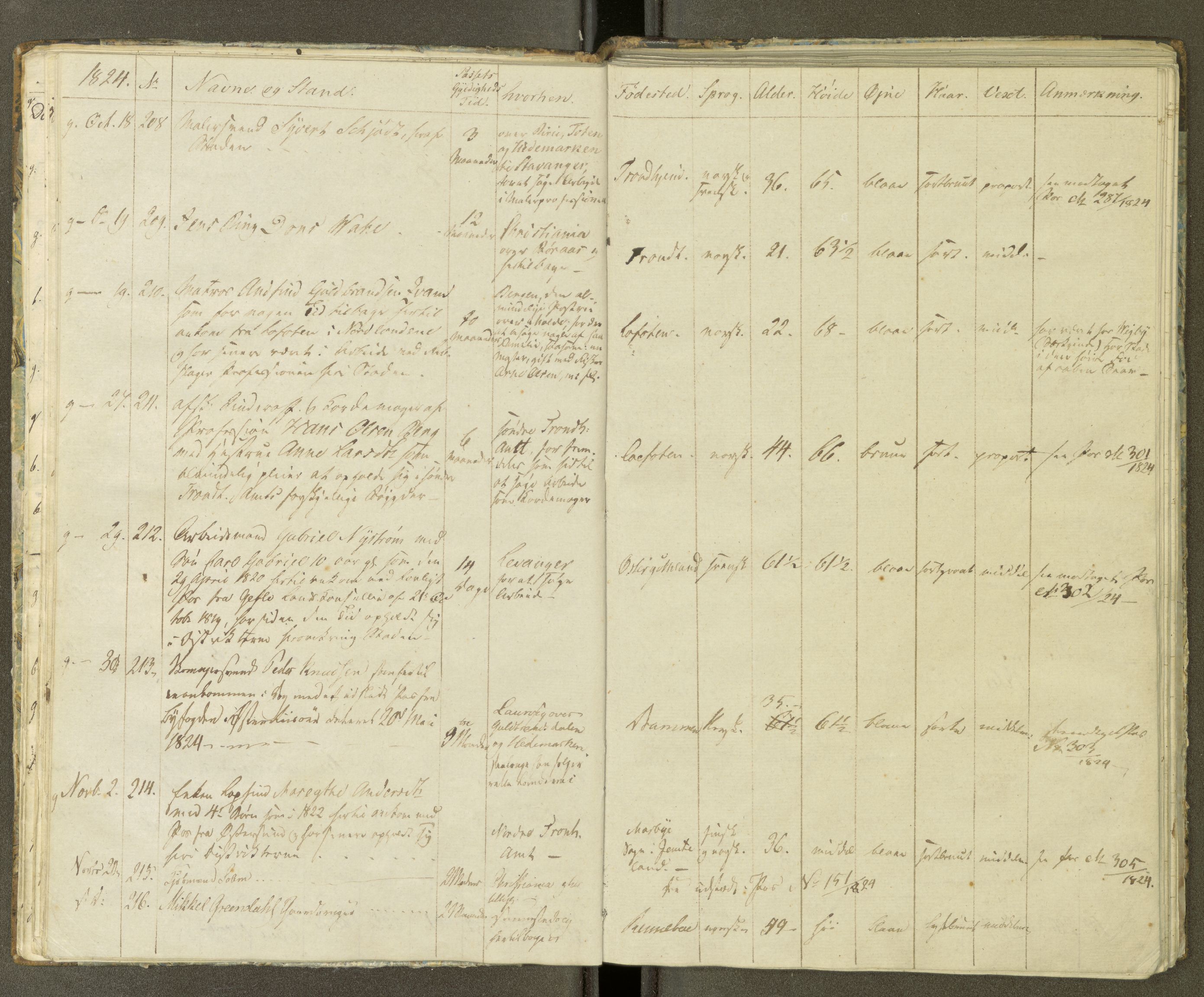 Trondheim politikammer, AV/SAT-A-1887/1/30/L0003: Passprotokoll. Første del:utstedtete pass. Andre del :innleverte/fornyede, 1823-1826