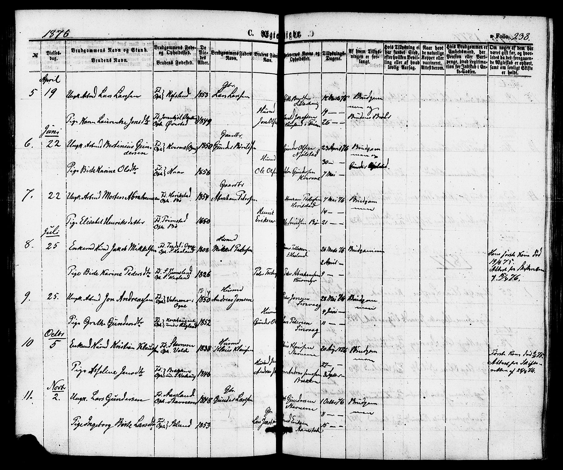 Hå sokneprestkontor, AV/SAST-A-101801/001/30BA/L0009: Ministerialbok nr. A 8, 1855-1878, s. 238