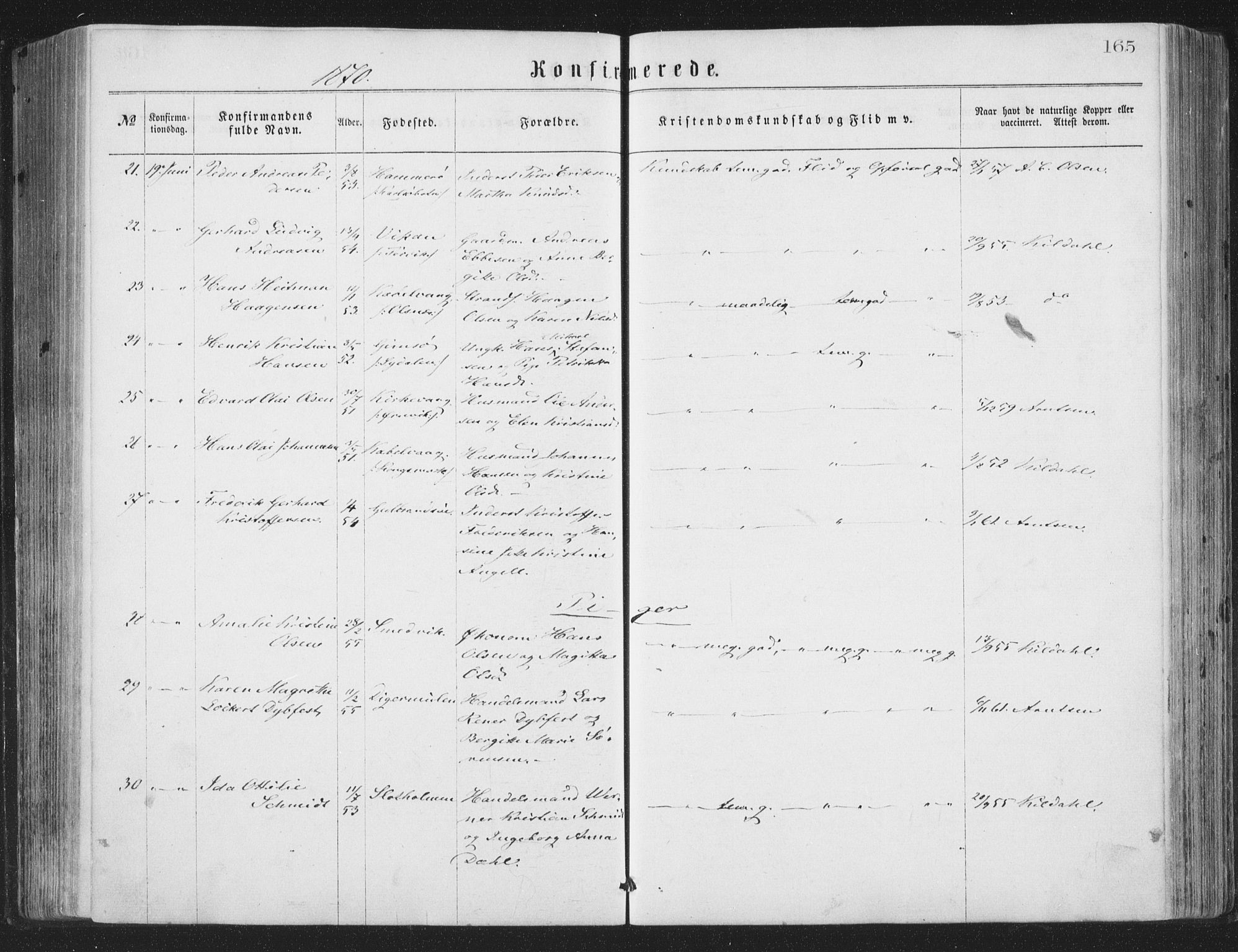 Ministerialprotokoller, klokkerbøker og fødselsregistre - Nordland, AV/SAT-A-1459/874/L1057: Ministerialbok nr. 874A01, 1866-1877, s. 165