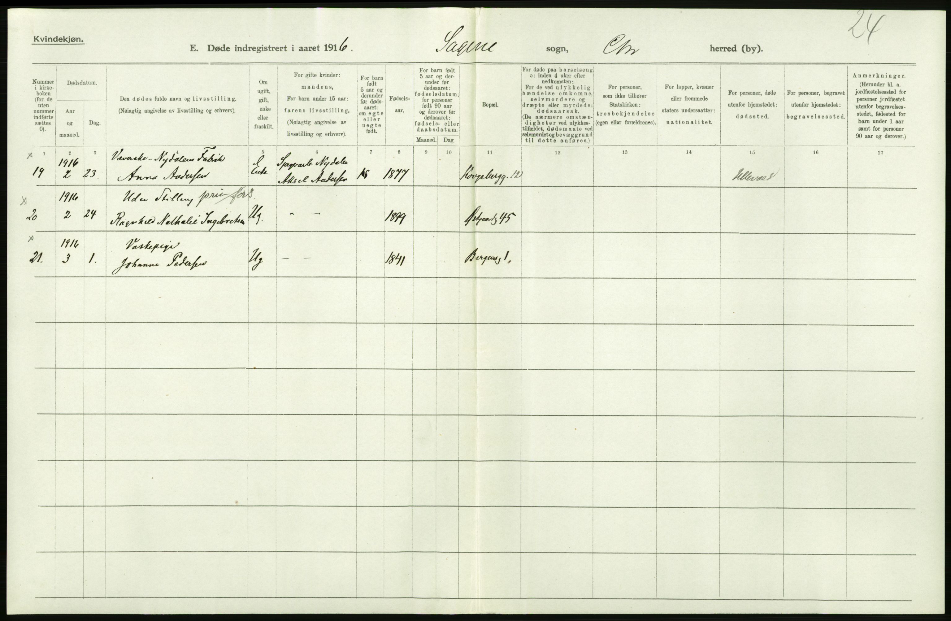 Statistisk sentralbyrå, Sosiodemografiske emner, Befolkning, AV/RA-S-2228/D/Df/Dfb/Dfbf/L0010: Kristiania: Døde, dødfødte., 1916, s. 184