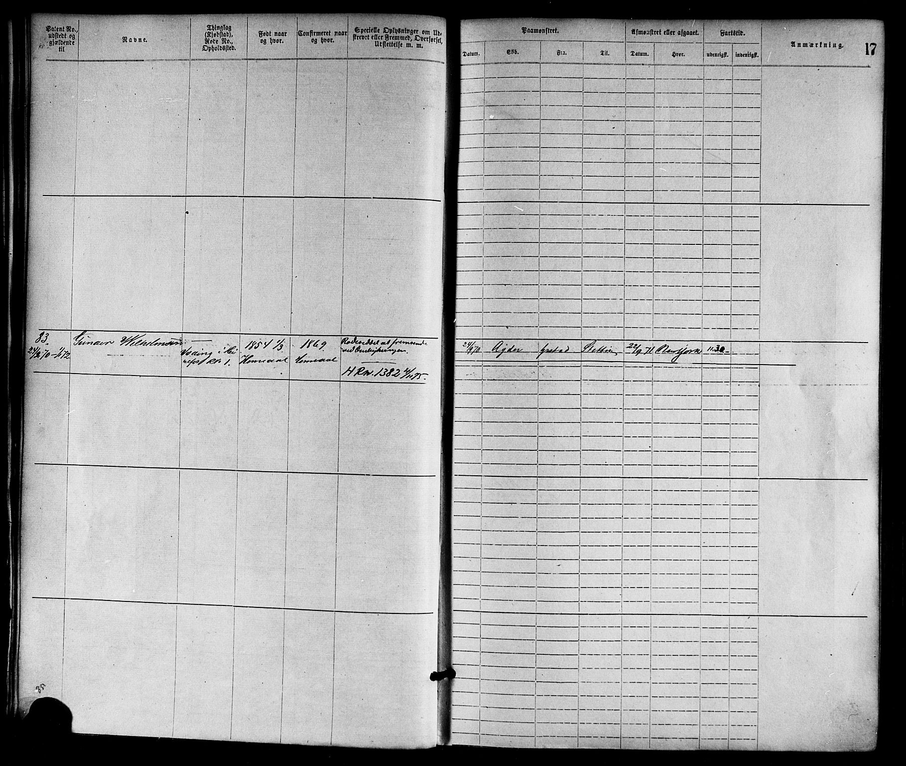 Lillesand mønstringskrets, SAK/2031-0014/F/Fa/L0004: Annotasjonsrulle nr 1-1920 med register, G-1, 1869-1891, s. 37