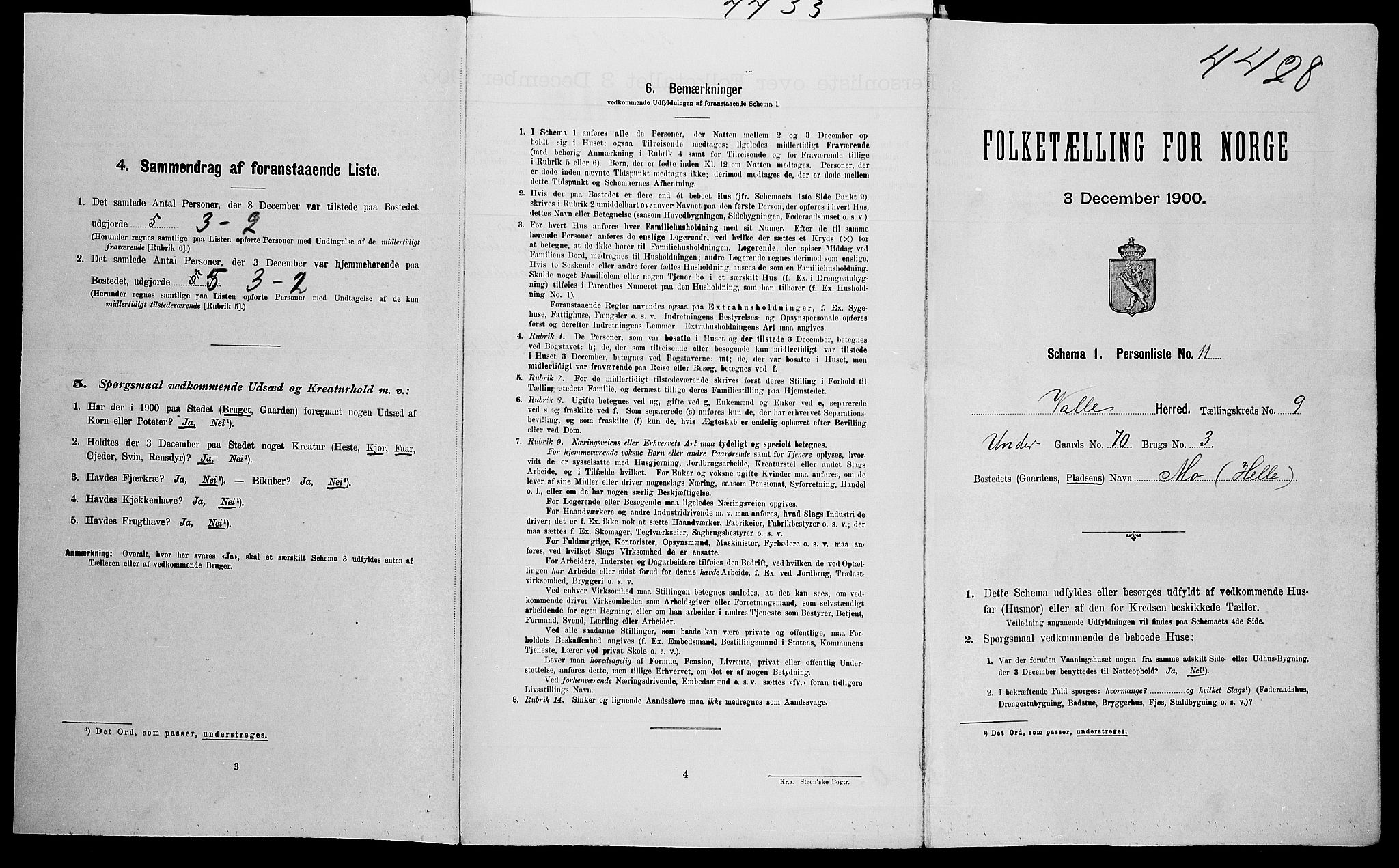 SAK, Folketelling 1900 for 0940 Valle herred, 1900, s. 790