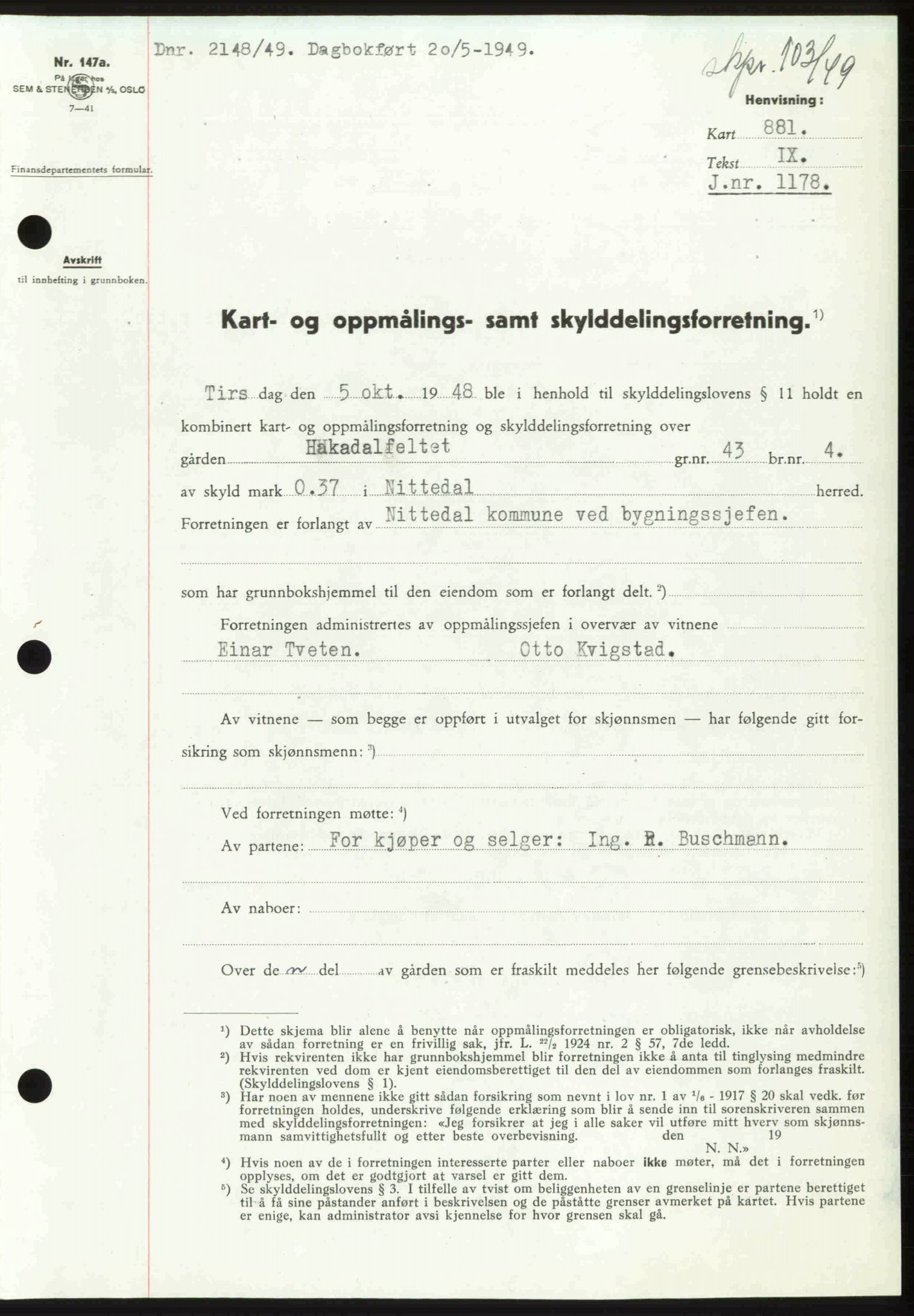 Nedre Romerike sorenskriveri, SAO/A-10469/G/Gb/Gbd/L0025: Pantebok nr. 25, 1949-1949, Dagboknr: 2148/1949