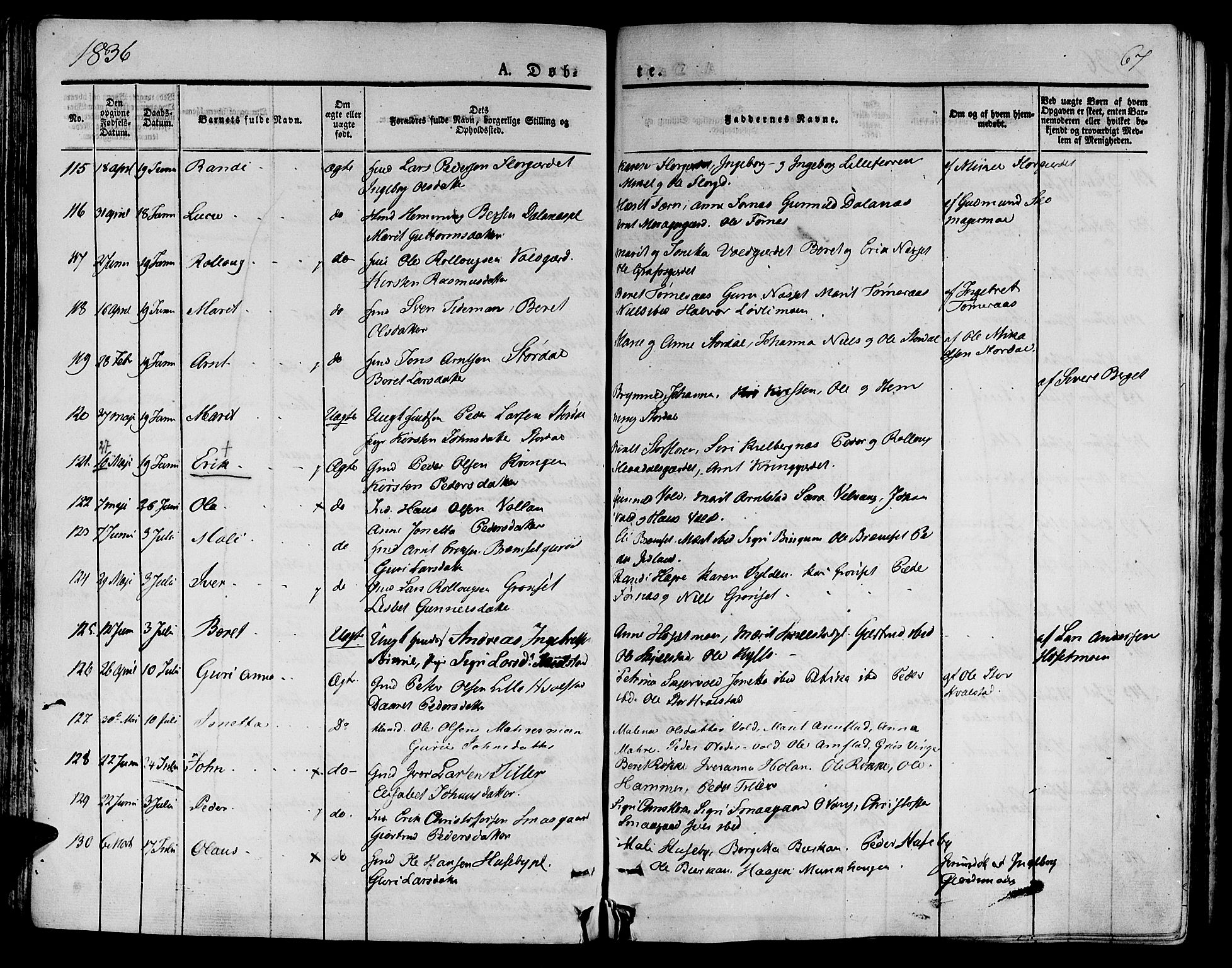 Ministerialprotokoller, klokkerbøker og fødselsregistre - Nord-Trøndelag, AV/SAT-A-1458/709/L0071: Ministerialbok nr. 709A11, 1833-1844, s. 67