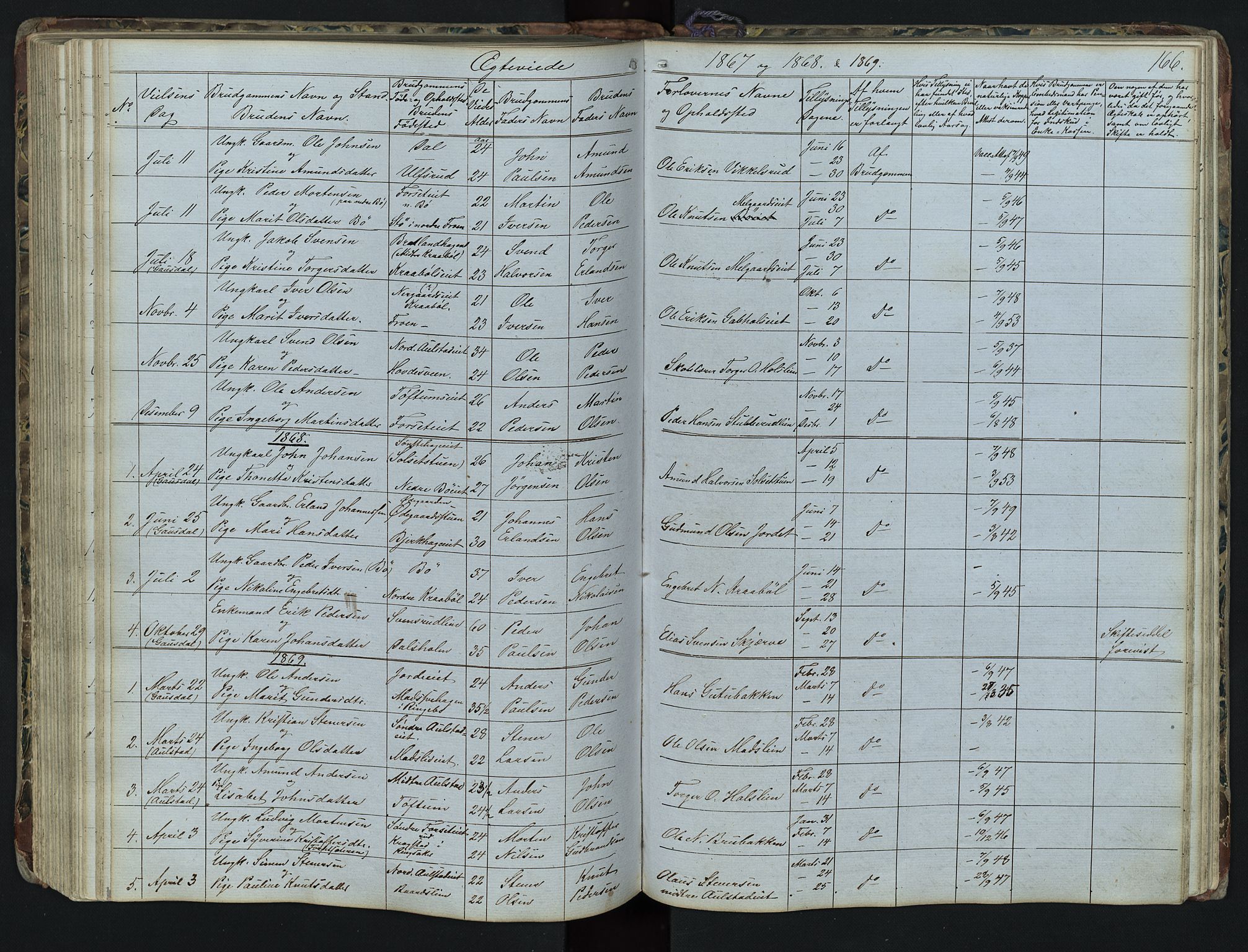 Vestre Gausdal prestekontor, AV/SAH-PREST-094/H/Ha/Hab/L0001: Klokkerbok nr. 1, 1867-1895, s. 166