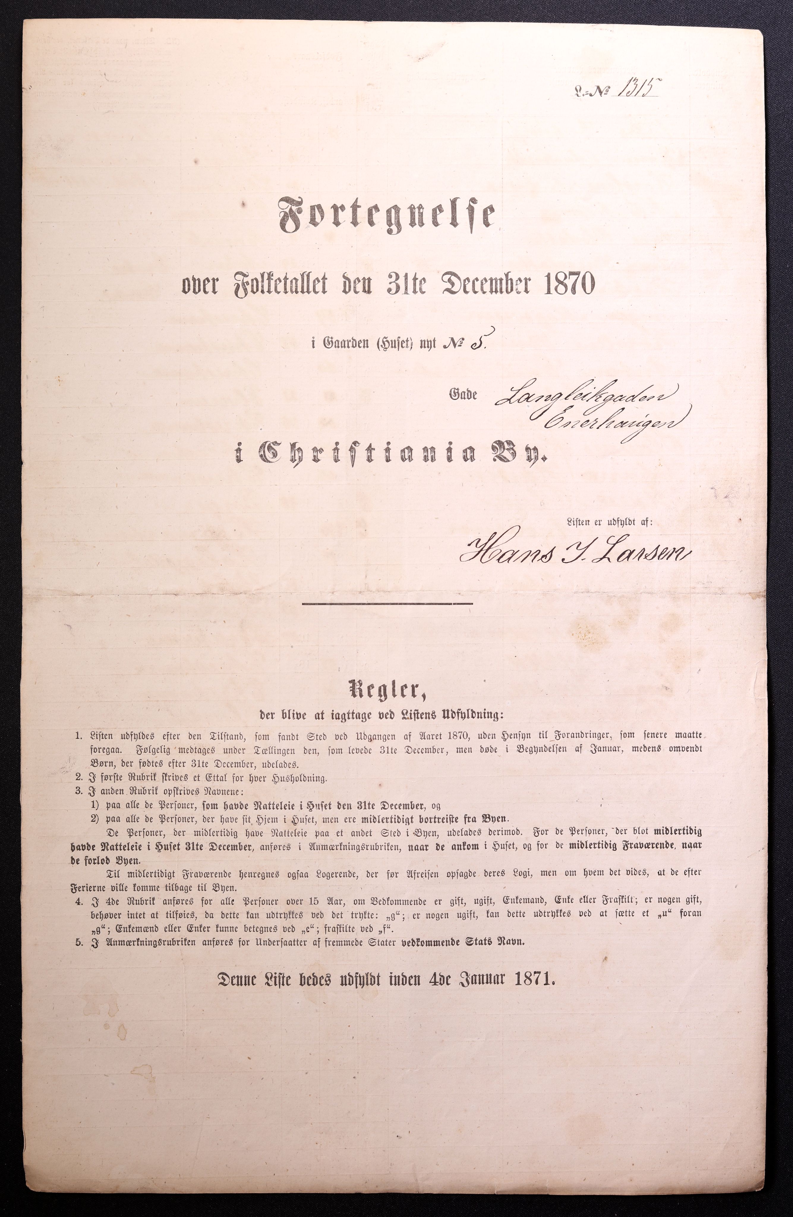 RA, Folketelling 1870 for 0301 Kristiania kjøpstad, 1870, s. 1905