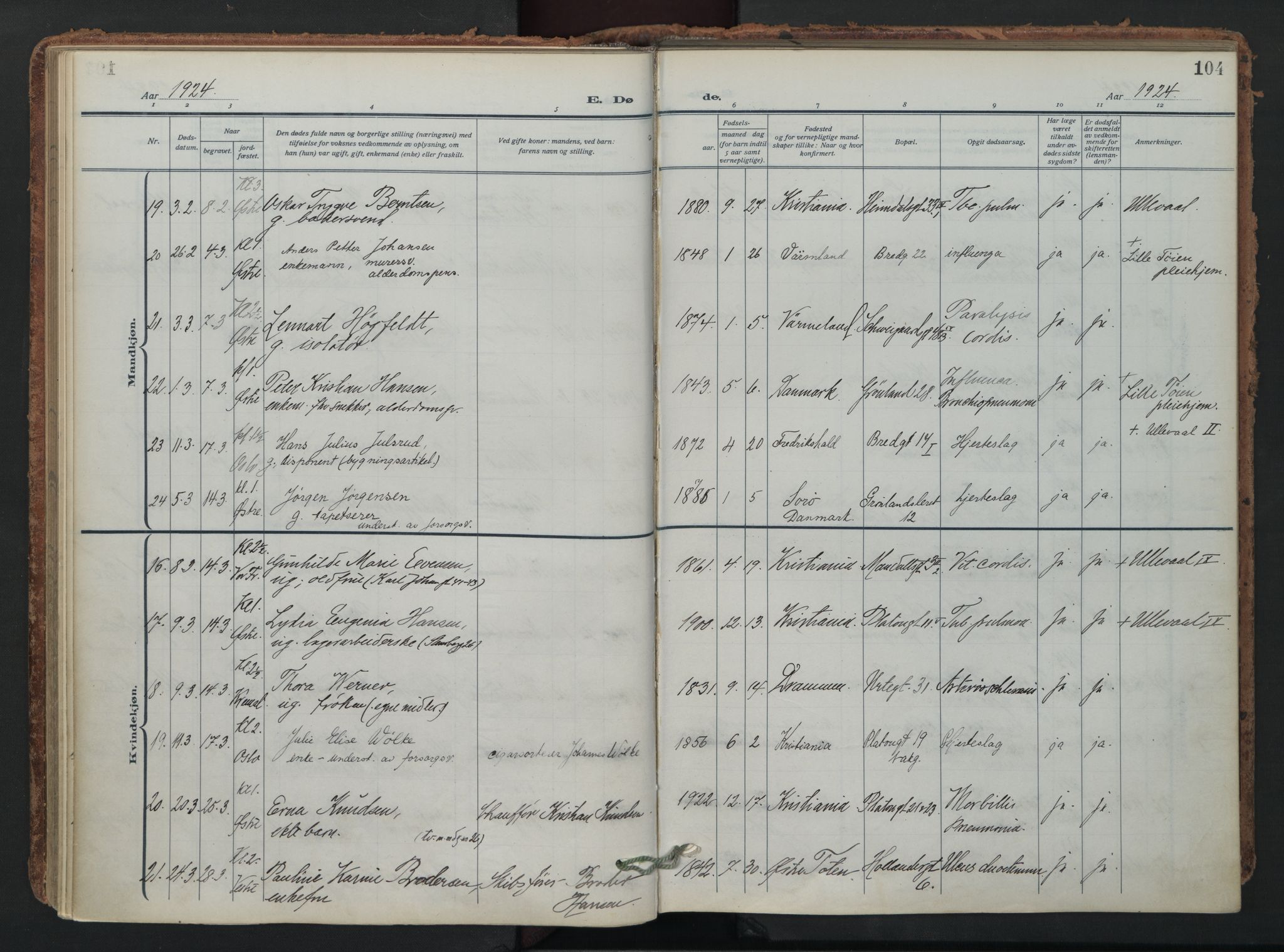 Grønland prestekontor Kirkebøker, AV/SAO-A-10848/F/Fa/L0019: Ministerialbok nr. 19, 1918-1938, s. 104