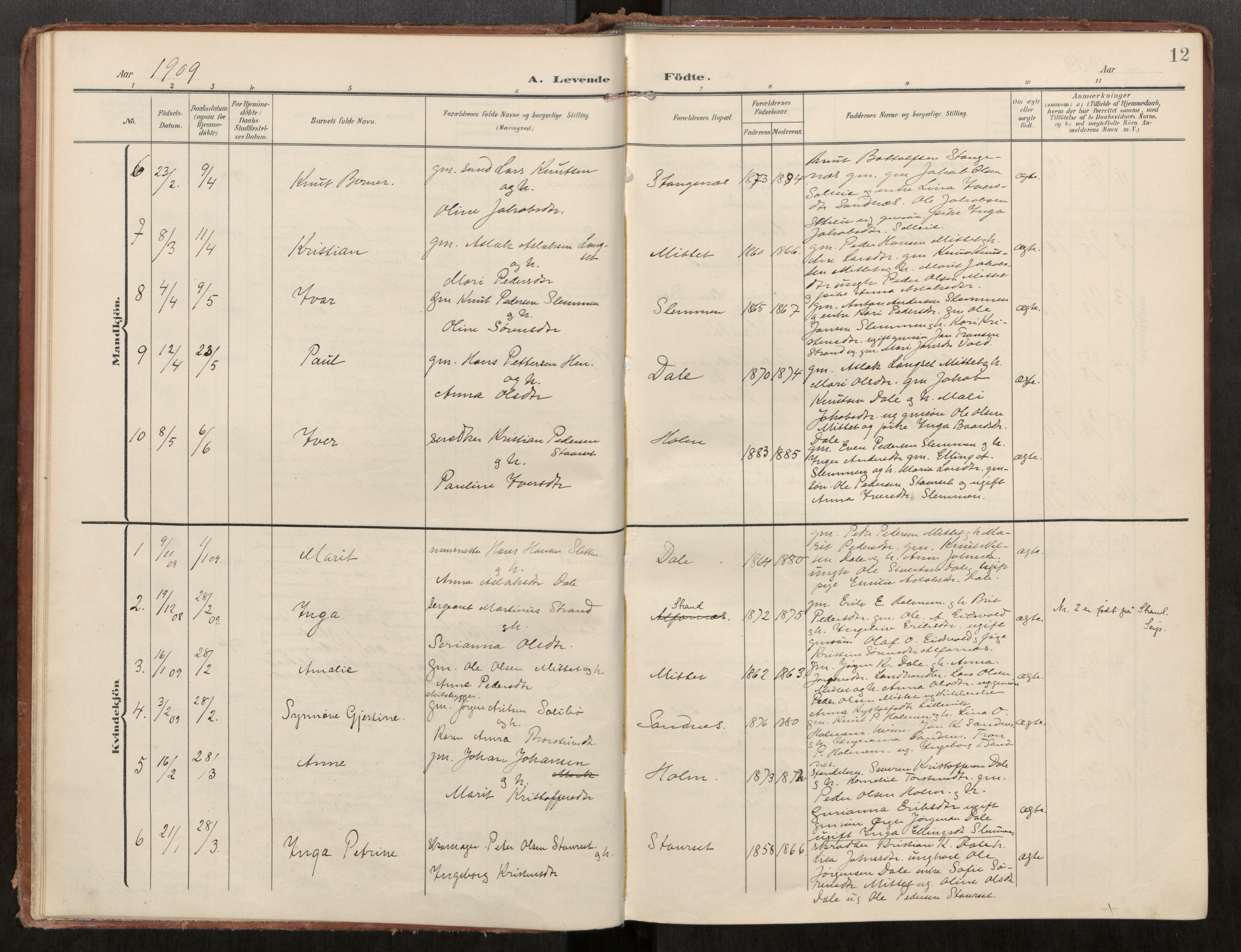 Ministerialprotokoller, klokkerbøker og fødselsregistre - Møre og Romsdal, SAT/A-1454/549/L0618: Ministerialbok nr. 549A01, 1906-1927, s. 12