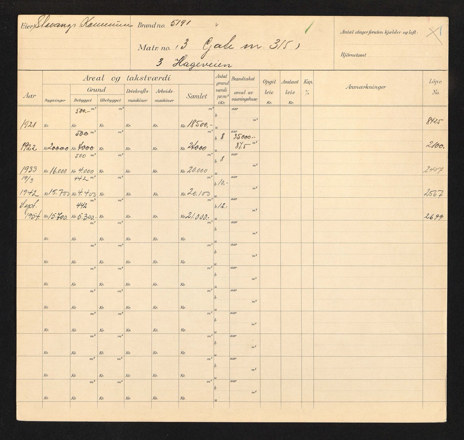 Stavanger kommune. Skattetakstvesenet, BYST/A-0440/F/Fa/Faa/L0016/0001: Skattetakstkort / Hageveien 1 - Halfdan Kjerufs vei 16