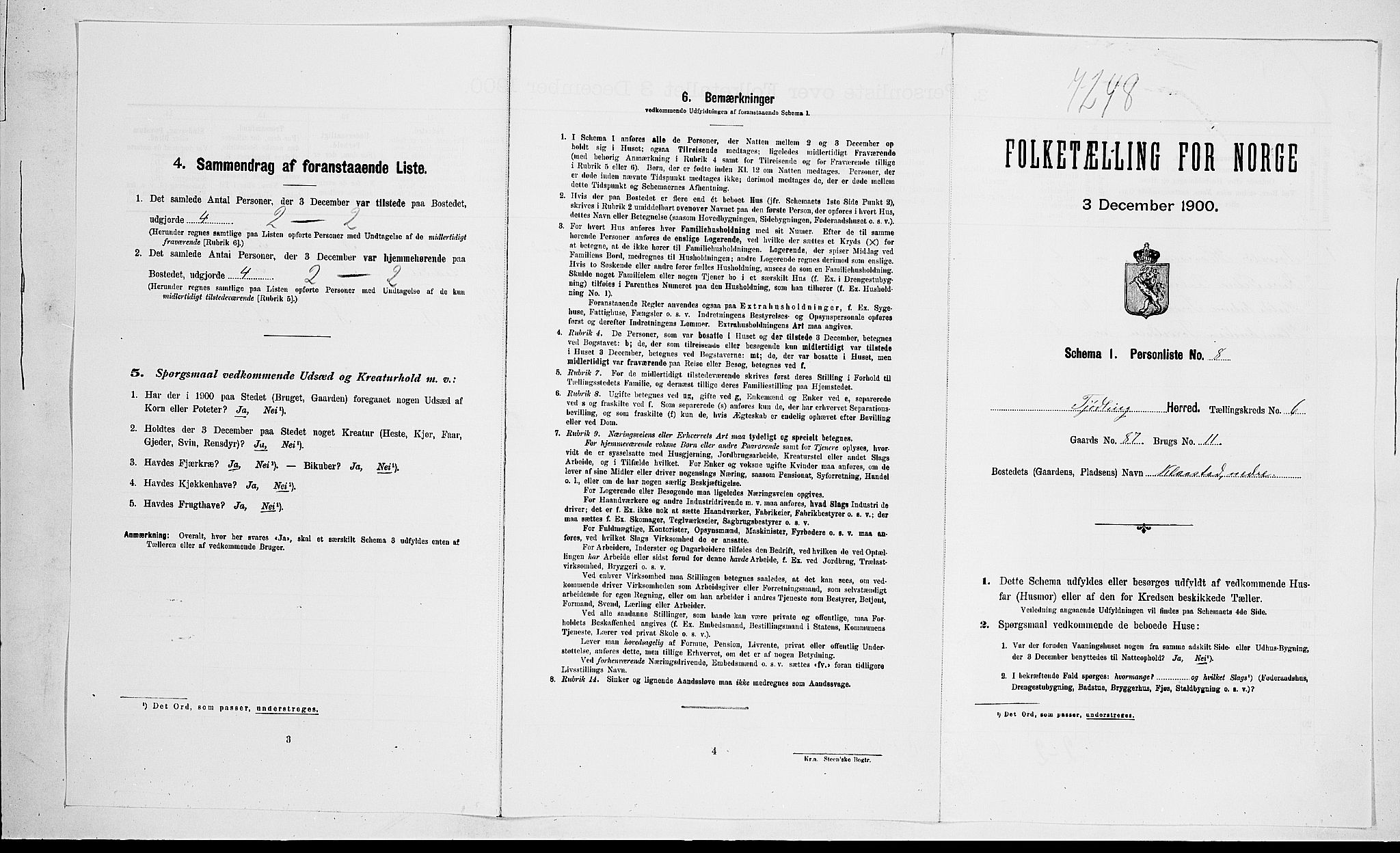 RA, Folketelling 1900 for 0725 Tjølling herred, 1900, s. 1025
