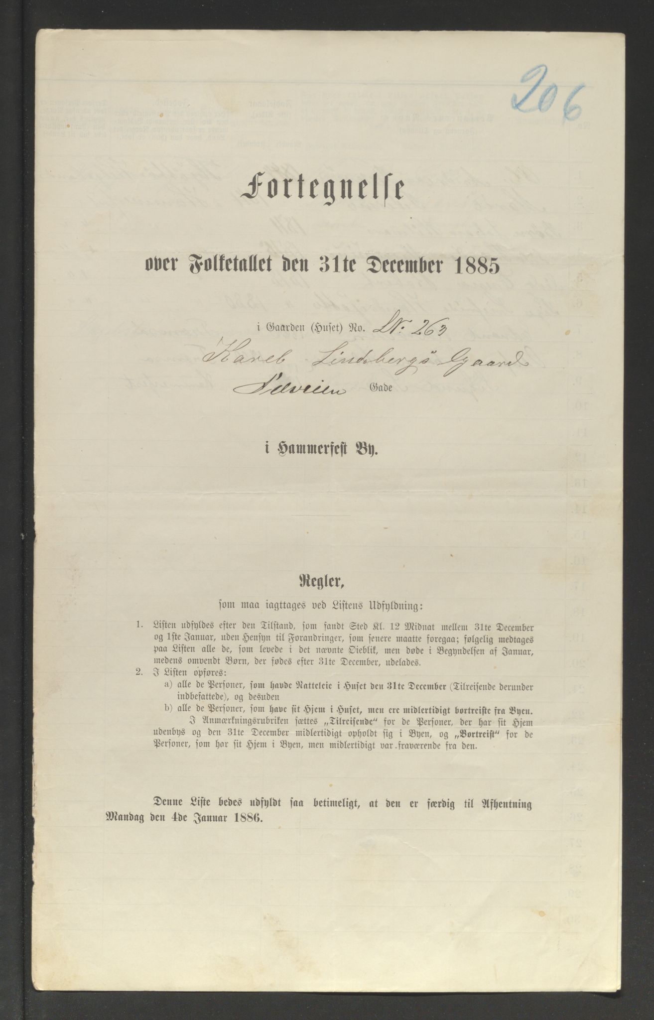 SATØ, Folketelling 1885 for 2001 Hammerfest kjøpstad, 1885, s. 206a