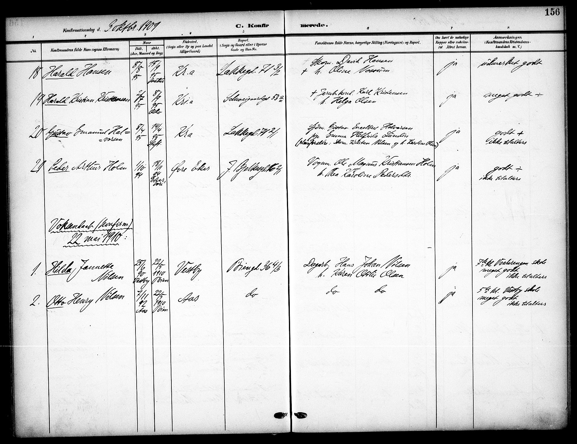 Tøyen prestekontor Kirkebøker, AV/SAO-A-10167a/F/Fa/L0001: Ministerialbok nr. I 1, 1907-1916, s. 156