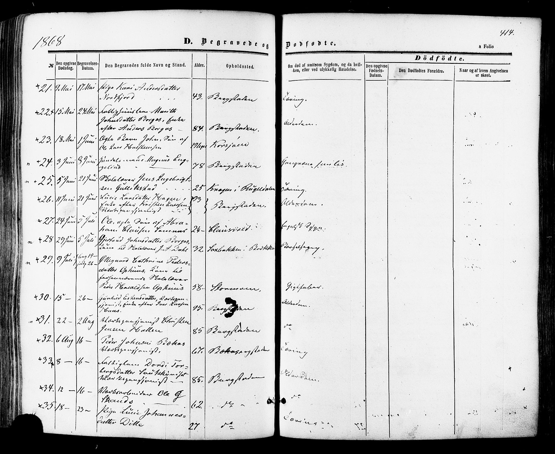Ministerialprotokoller, klokkerbøker og fødselsregistre - Sør-Trøndelag, SAT/A-1456/681/L0932: Ministerialbok nr. 681A10, 1860-1878, s. 414