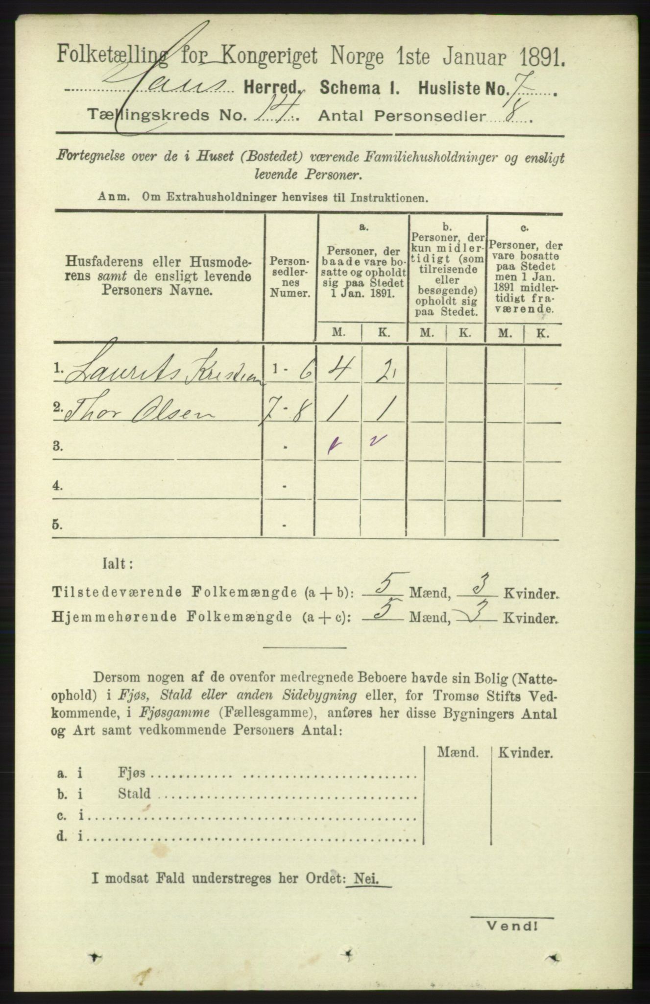 RA, Folketelling 1891 for 1250 Haus herred, 1891, s. 5815