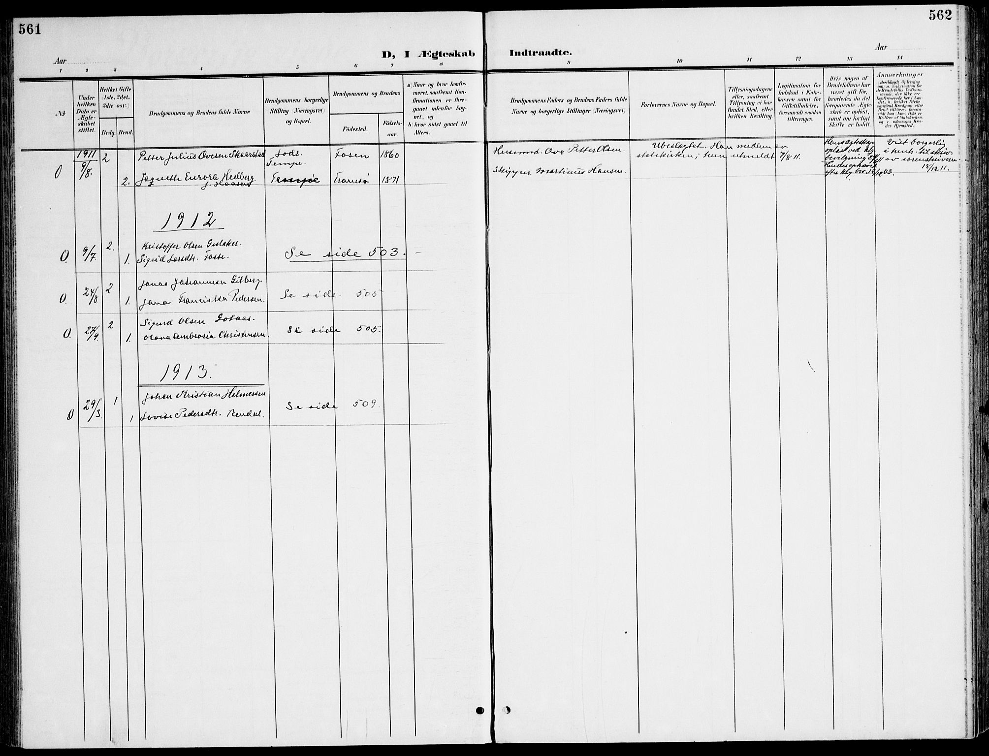 Ministerialprotokoller, klokkerbøker og fødselsregistre - Sør-Trøndelag, AV/SAT-A-1456/607/L0320: Ministerialbok nr. 607A04, 1907-1915, s. 561-562