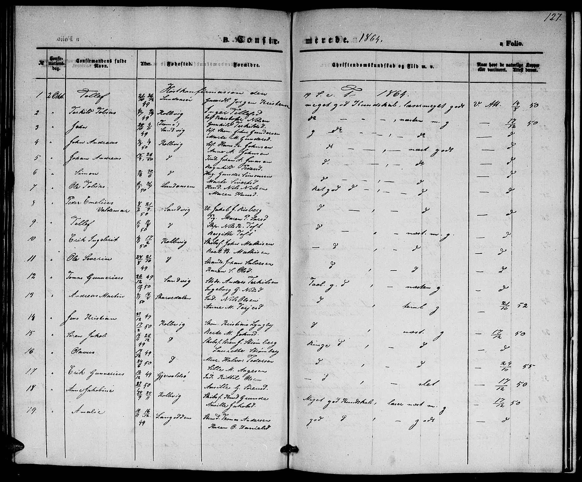 Hisøy sokneprestkontor, AV/SAK-1111-0020/F/Fb/L0001: Klokkerbok nr. B 1, 1849-1872, s. 127