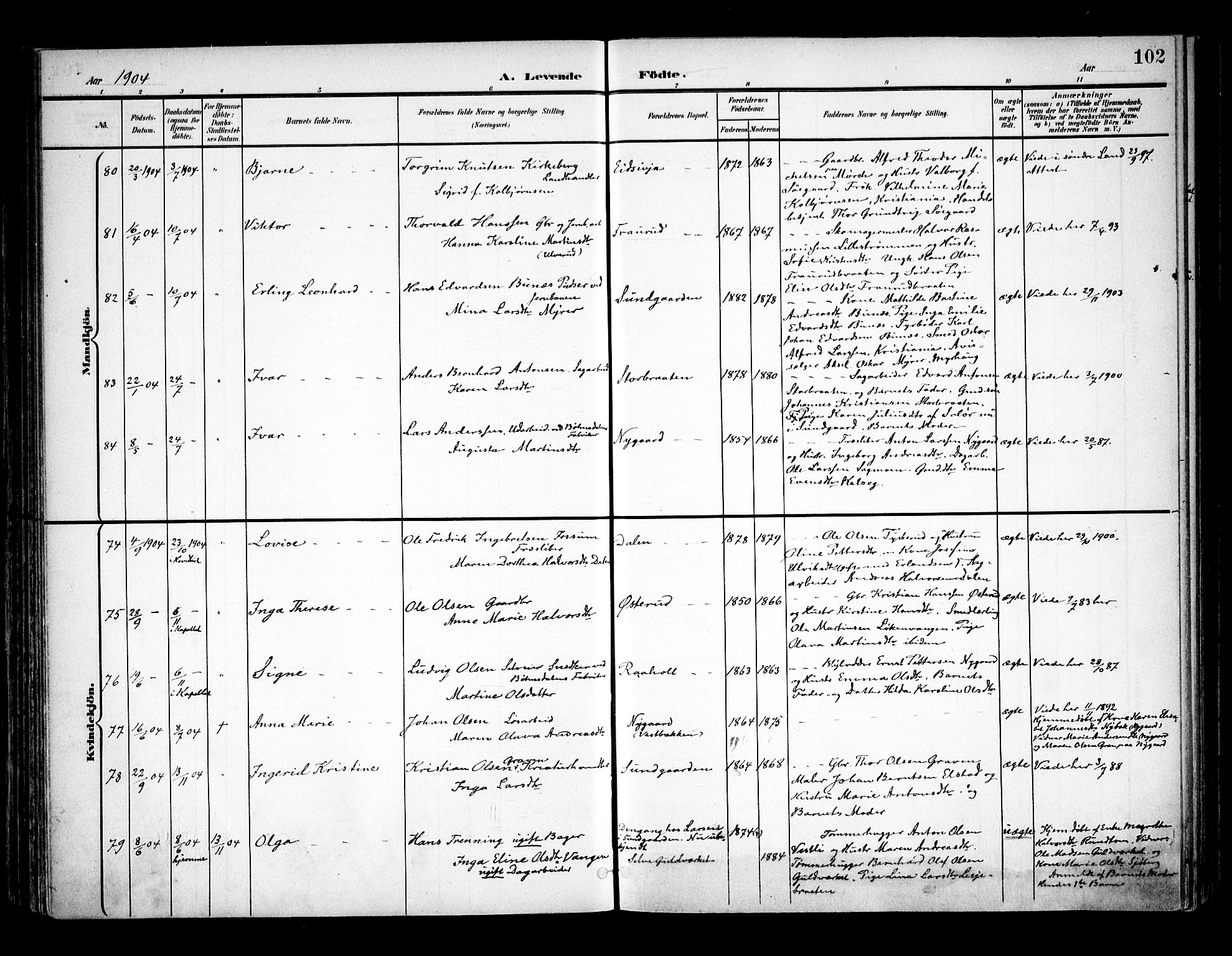 Eidsvoll prestekontor Kirkebøker, AV/SAO-A-10888/F/Fa/L0006: Ministerialbok nr. I 6, 1900-1907, s. 102
