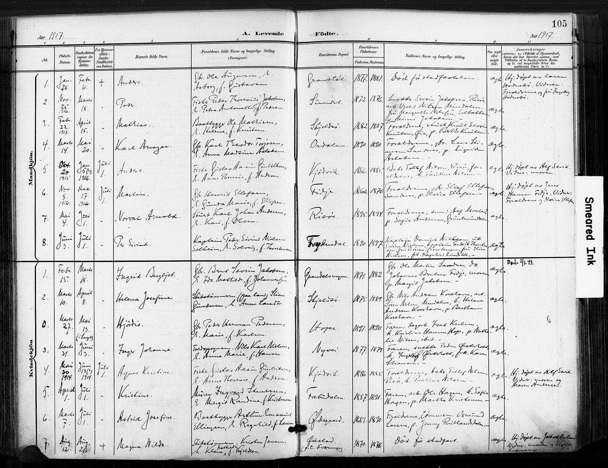 Søndeled sokneprestkontor, AV/SAK-1111-0038/F/Fa/L0006: Ministerialbok nr. A 6, 1900-1922, s. 105