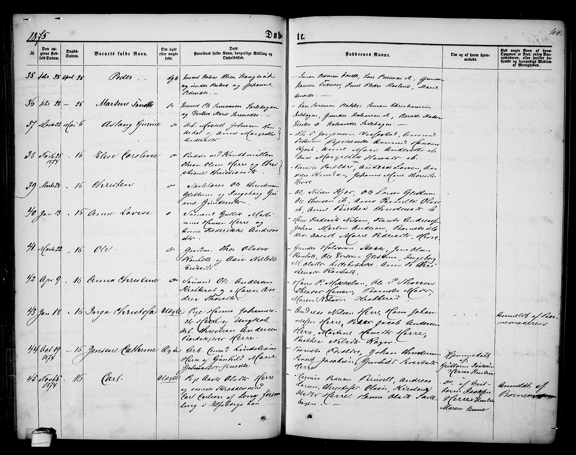 Bamble kirkebøker, AV/SAKO-A-253/G/Ga/L0006: Klokkerbok nr. I 6, 1860-1876, s. 100
