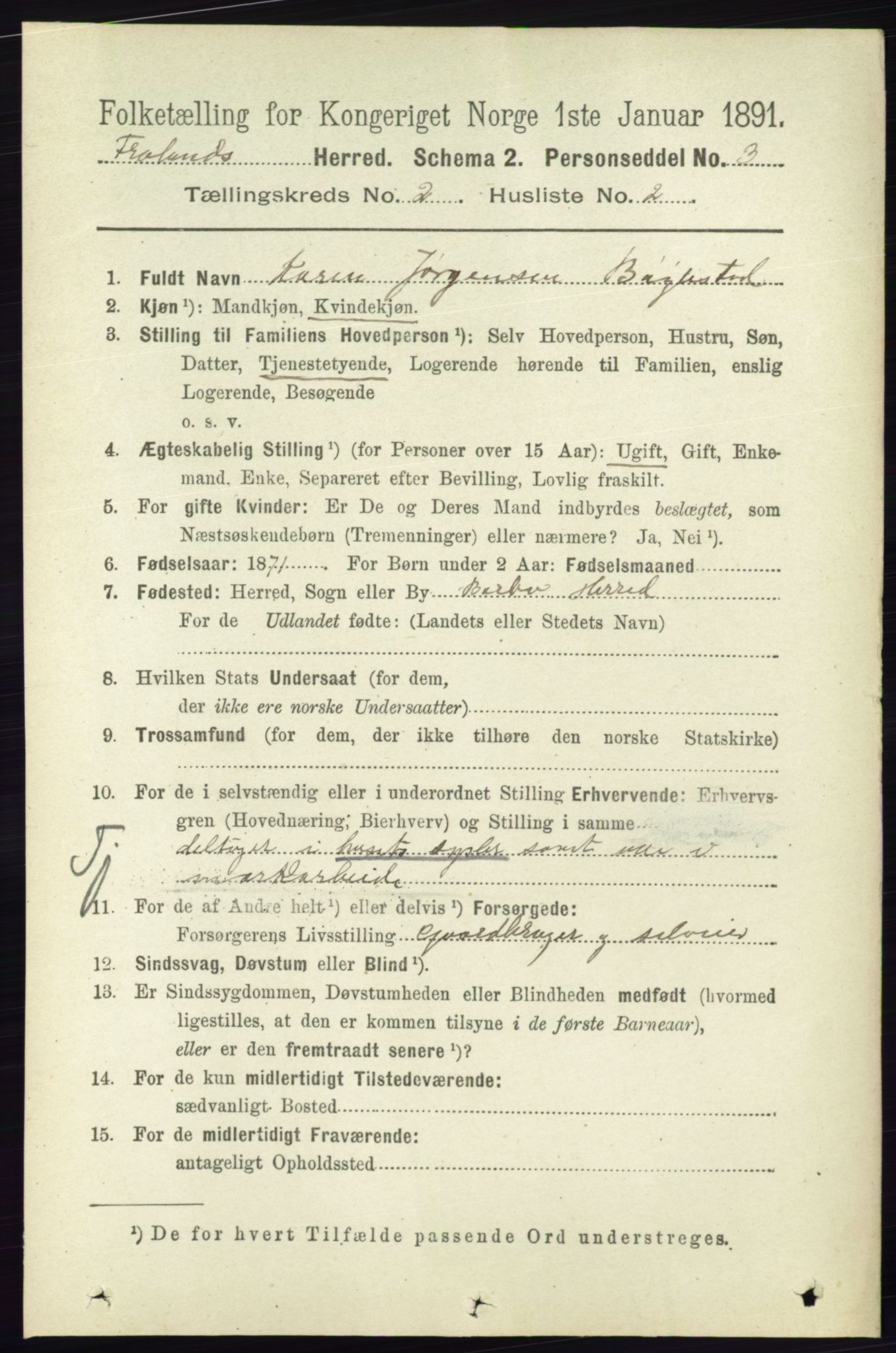 RA, Folketelling 1891 for 0919 Froland herred, 1891, s. 485