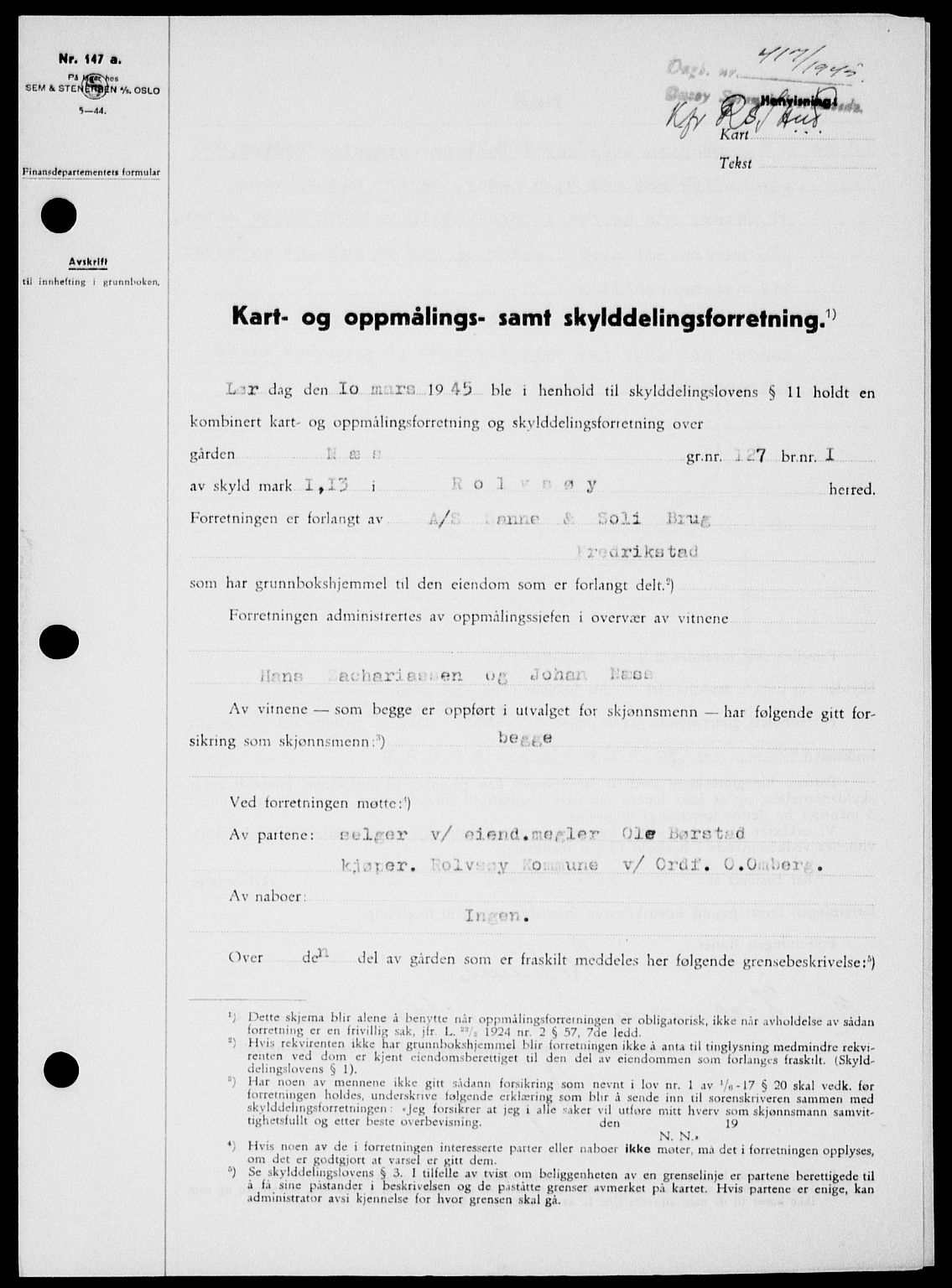 Onsøy sorenskriveri, SAO/A-10474/G/Ga/Gab/L0014: Pantebok nr. II A-14, 1944-1945, Dagboknr: 417/1945