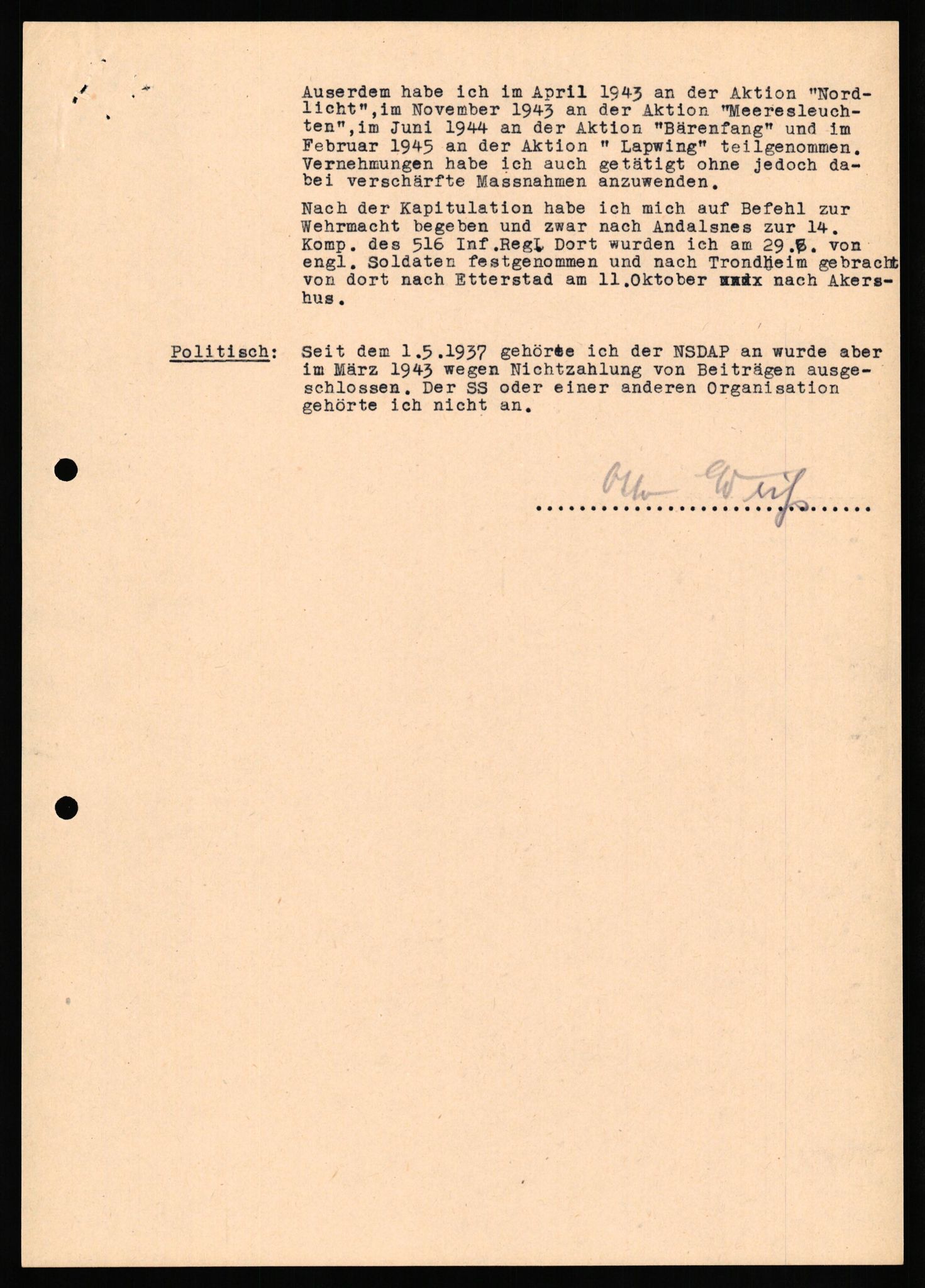 Forsvaret, Forsvarets overkommando II, RA/RAFA-3915/D/Db/L0035: CI Questionaires. Tyske okkupasjonsstyrker i Norge. Tyskere., 1945-1946, s. 332