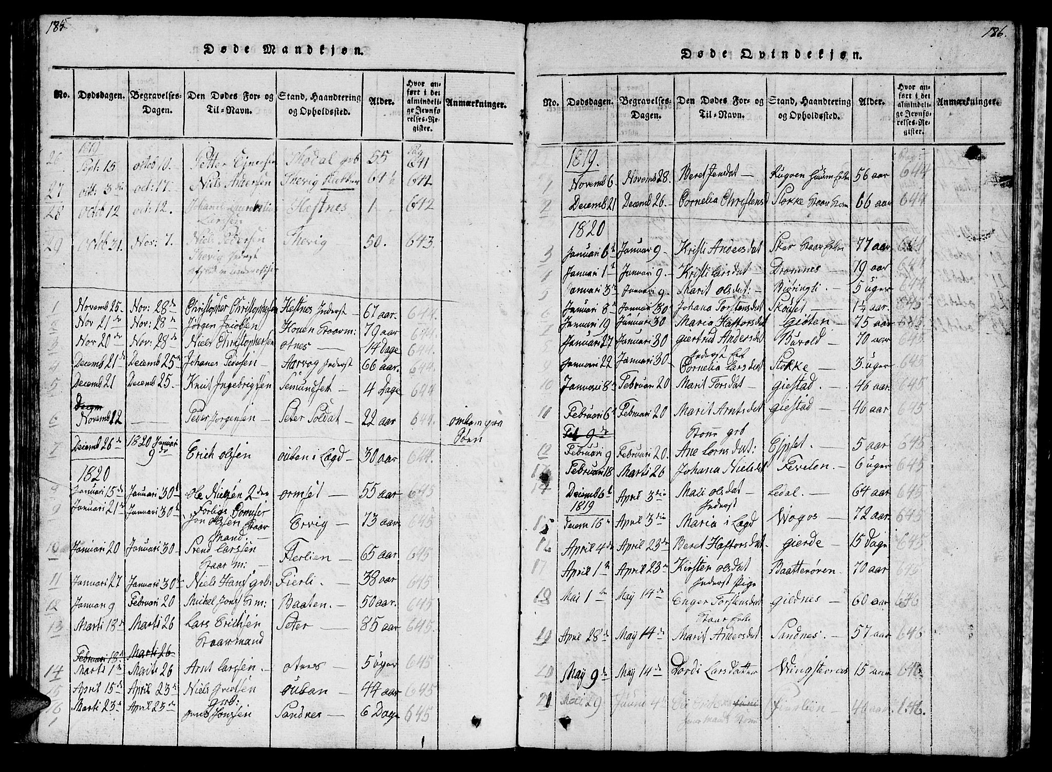 Ministerialprotokoller, klokkerbøker og fødselsregistre - Møre og Romsdal, SAT/A-1454/578/L0908: Klokkerbok nr. 578C01, 1819-1837, s. 185-186