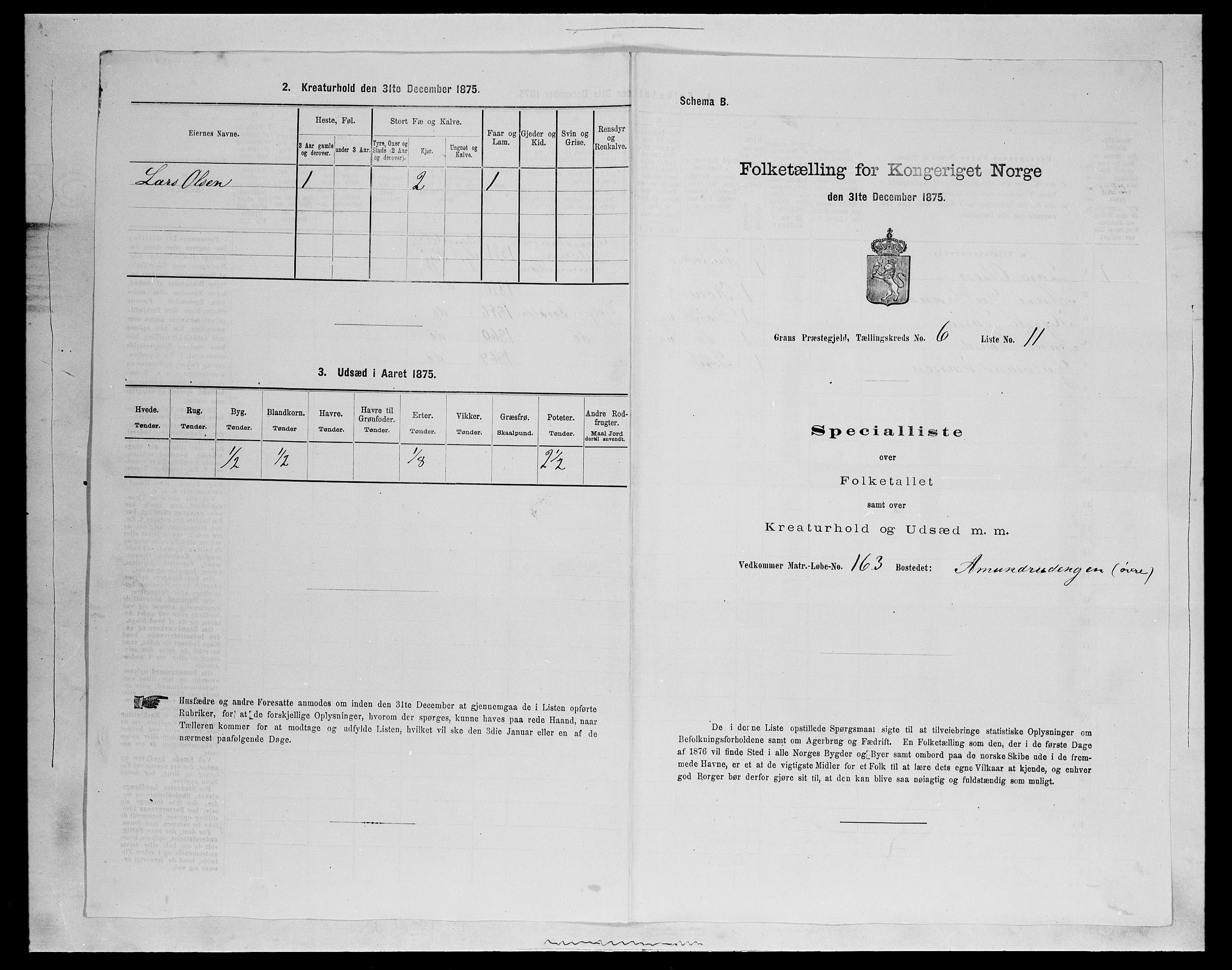 SAH, Folketelling 1875 for 0534P Gran prestegjeld, 1875, s. 1041