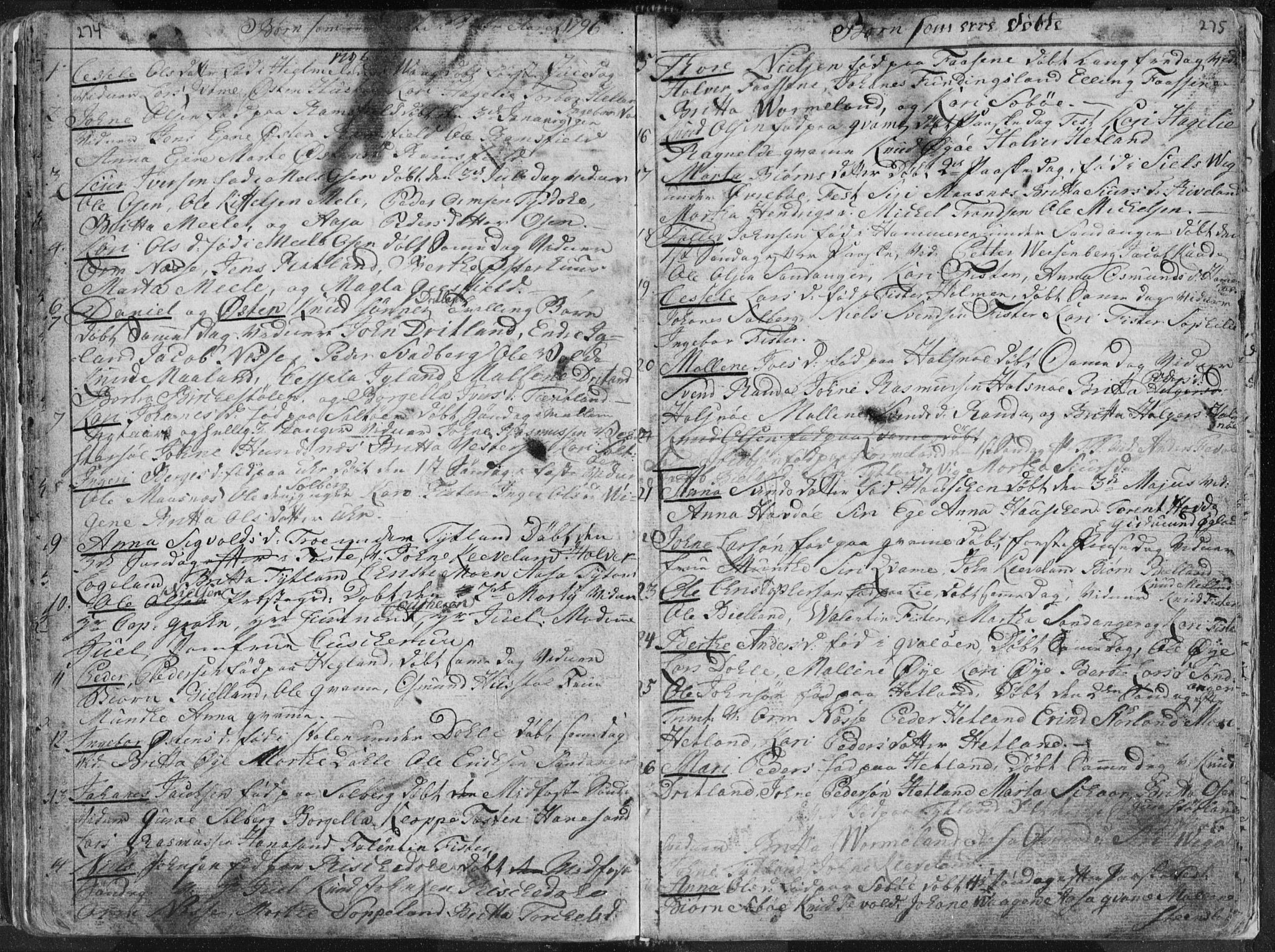 Hjelmeland sokneprestkontor, AV/SAST-A-101843/01/IV/L0001: Ministerialbok nr. A 1, 1760-1799, s. 274-275
