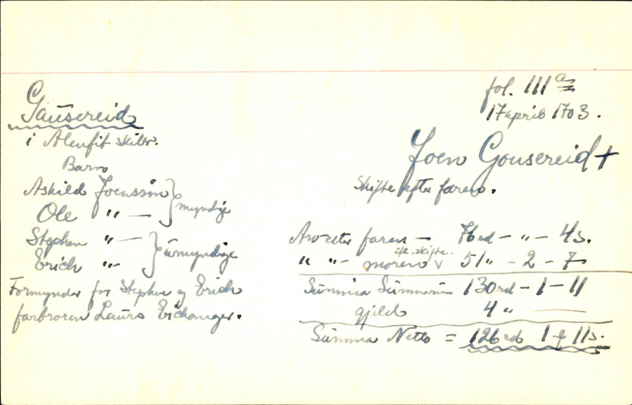 Skiftekort ved Statsarkivet i Bergen, SAB/SKIFTEKORT/001/L0001: Skifteprotokoll nr. 1-2 - test test, 1702-1716, s. 5