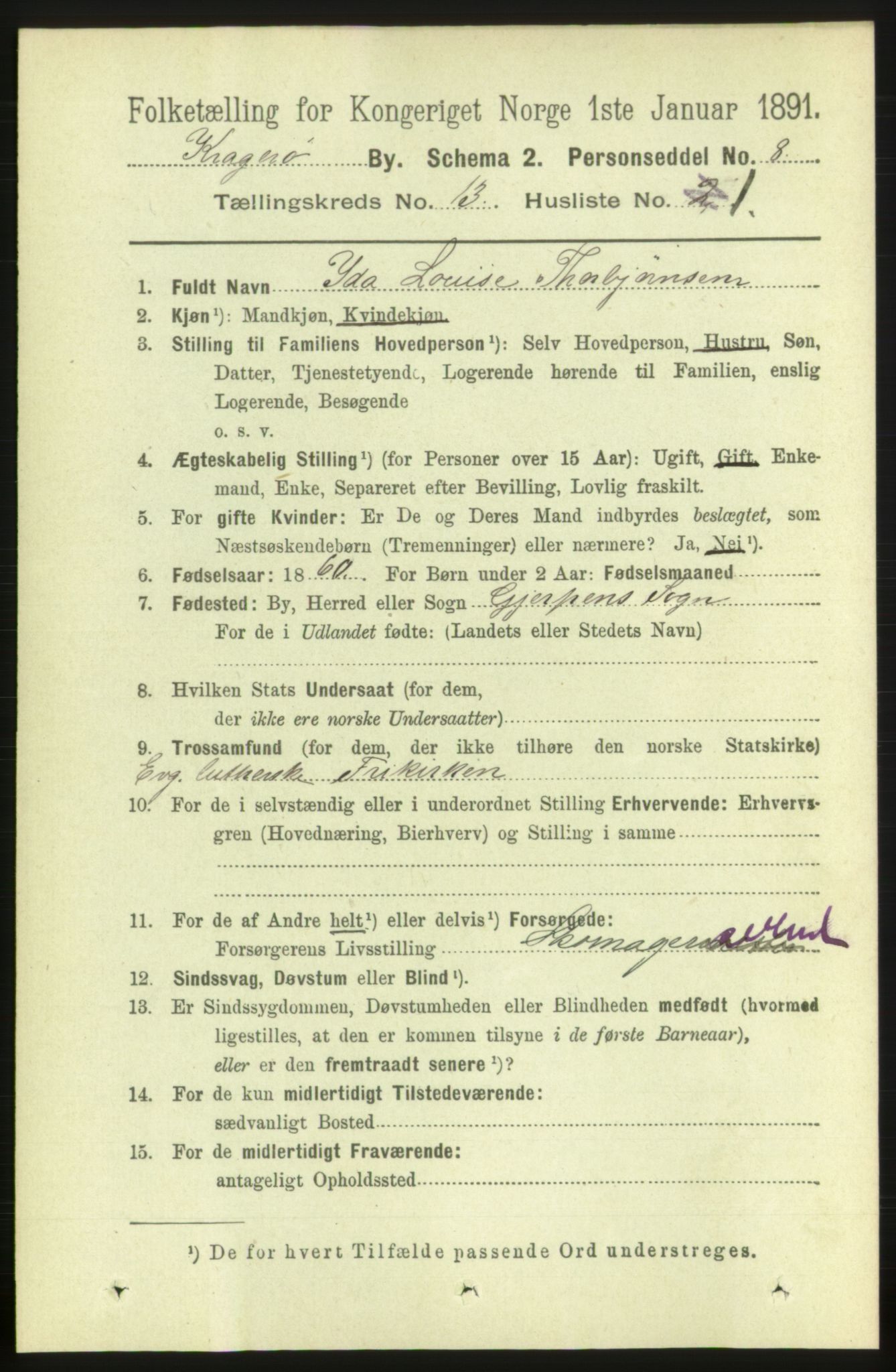 RA, Folketelling 1891 for 0801 Kragerø kjøpstad, 1891, s. 3982