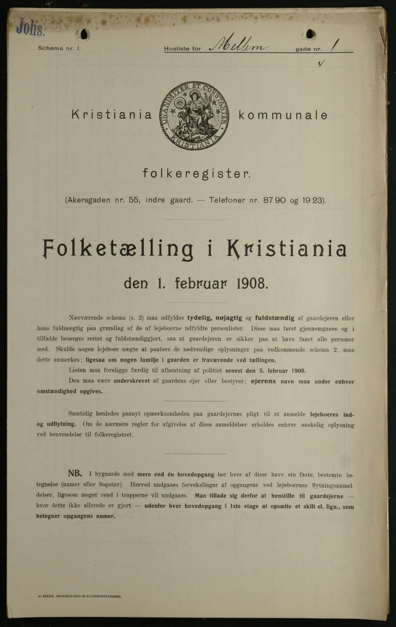 OBA, Kommunal folketelling 1.2.1908 for Kristiania kjøpstad, 1908, s. 58289