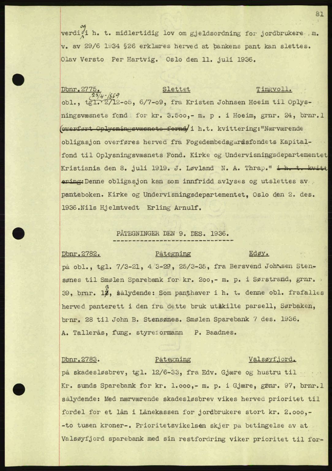 Nordmøre sorenskriveri, SAT/A-4132/1/2/2Ca: Pantebok nr. C80, 1936-1939, Dagboknr: 2775/1936