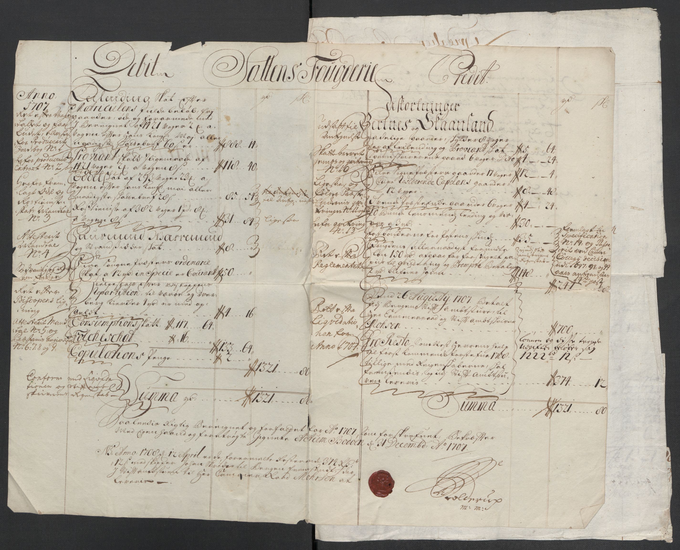 Rentekammeret inntil 1814, Reviderte regnskaper, Fogderegnskap, AV/RA-EA-4092/R66/L4581: Fogderegnskap Salten, 1707-1710, s. 7