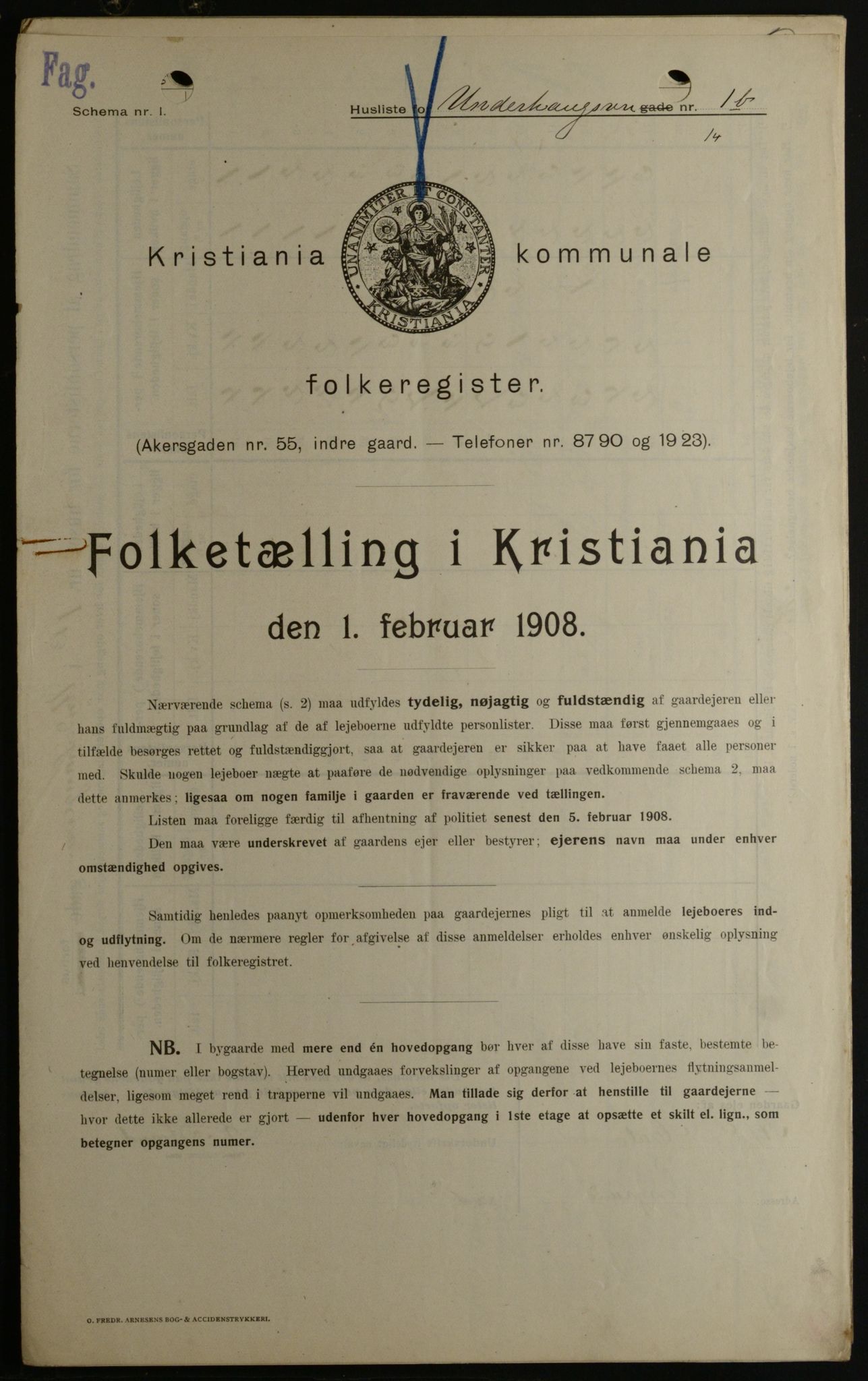 OBA, Kommunal folketelling 1.2.1908 for Kristiania kjøpstad, 1908, s. 107493