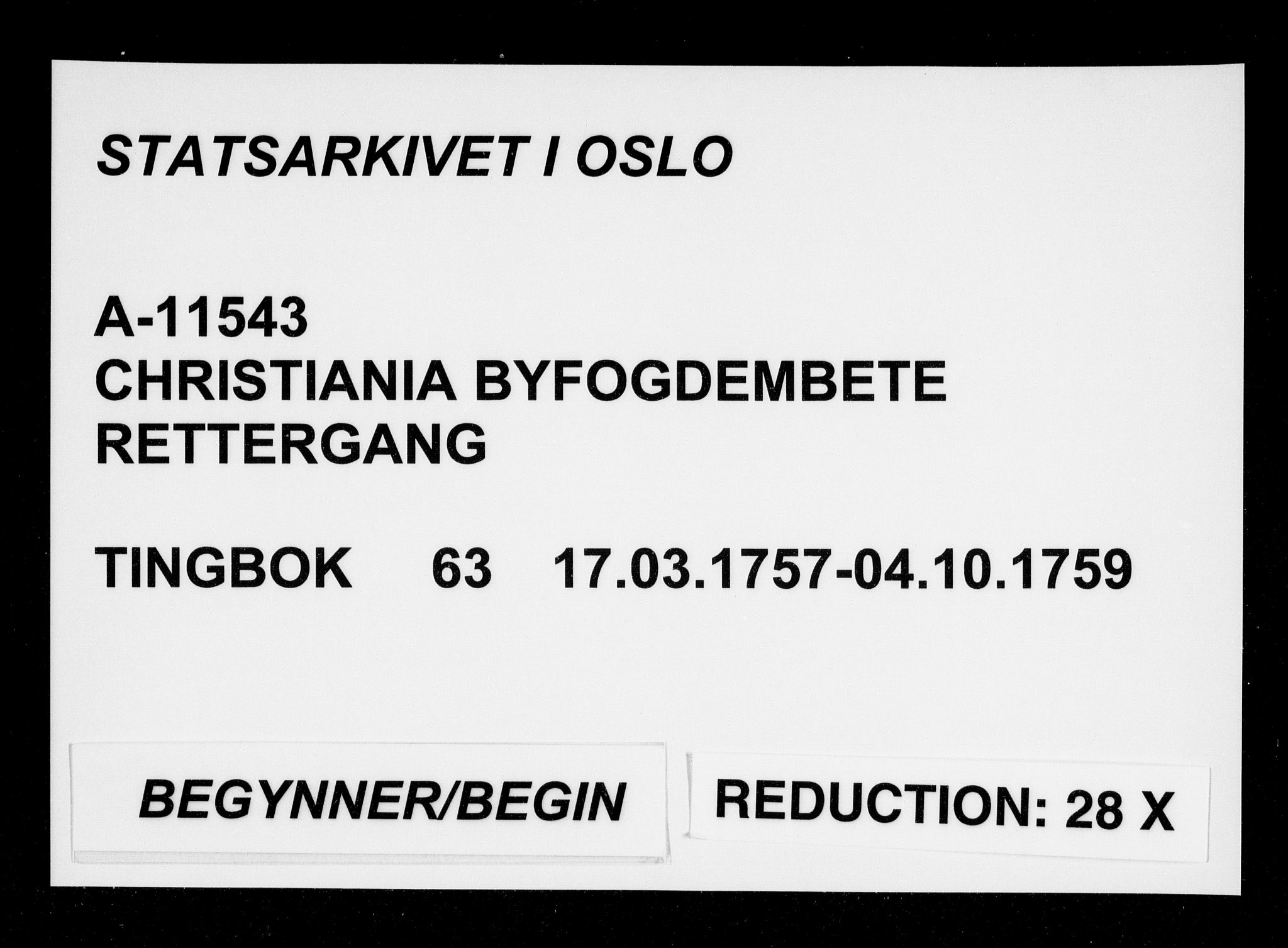 Christiania byfogd, SAO/A-11543/F/Fb/L0063: Tingbok, 1757-1759