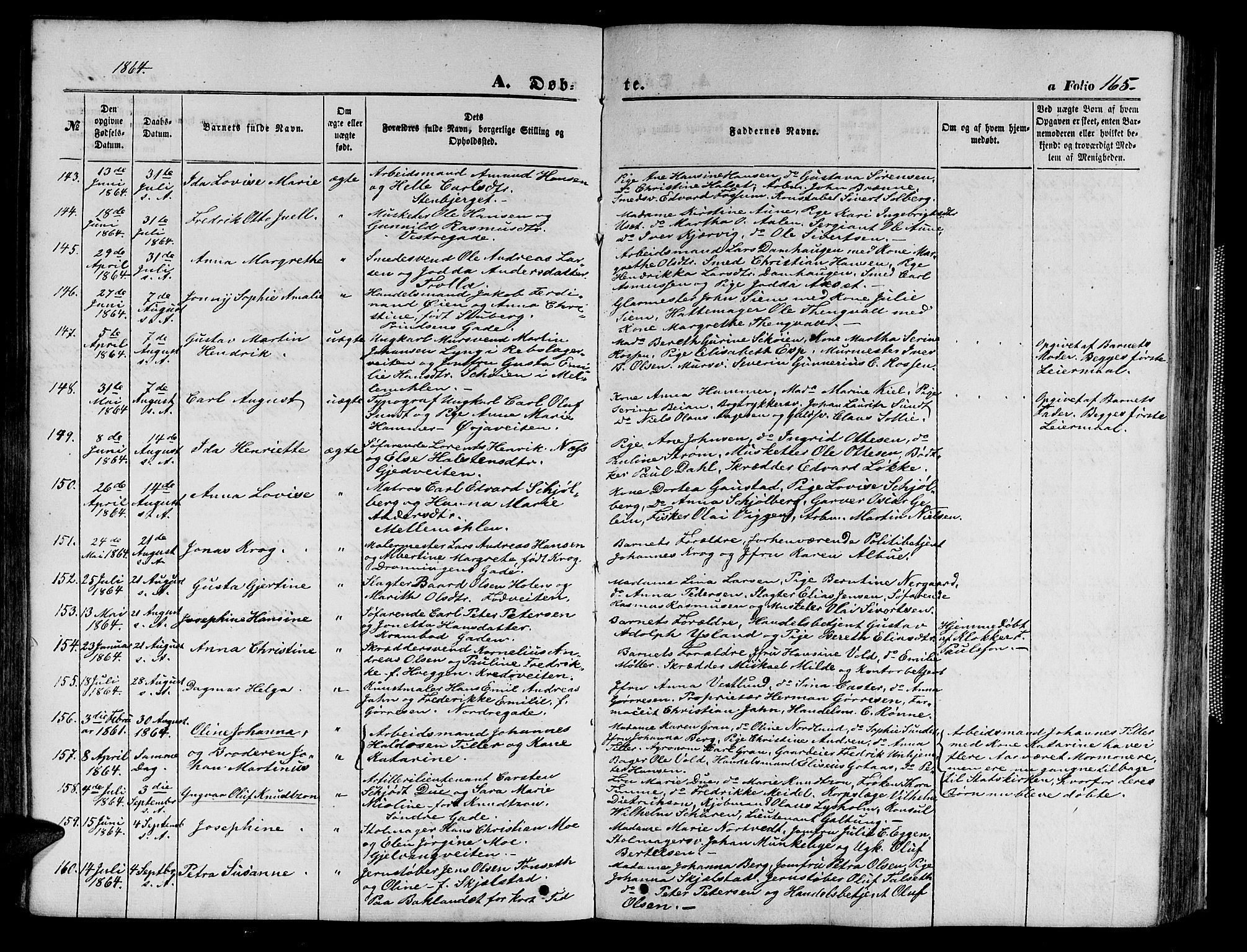 Ministerialprotokoller, klokkerbøker og fødselsregistre - Sør-Trøndelag, SAT/A-1456/602/L0139: Klokkerbok nr. 602C07, 1859-1864, s. 165