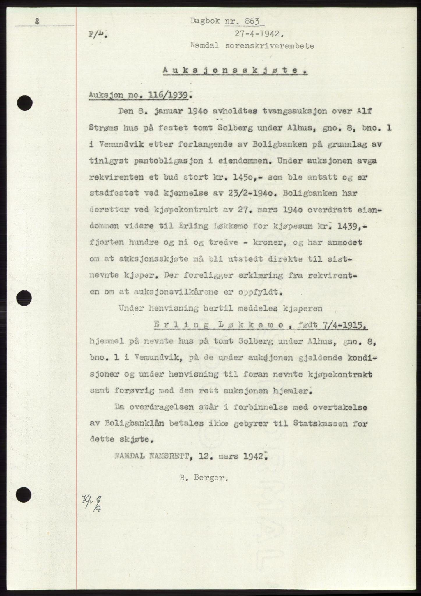 Namdal sorenskriveri, SAT/A-4133/1/2/2C: Pantebok nr. -, 1941-1942, Dagboknr: 863/1942